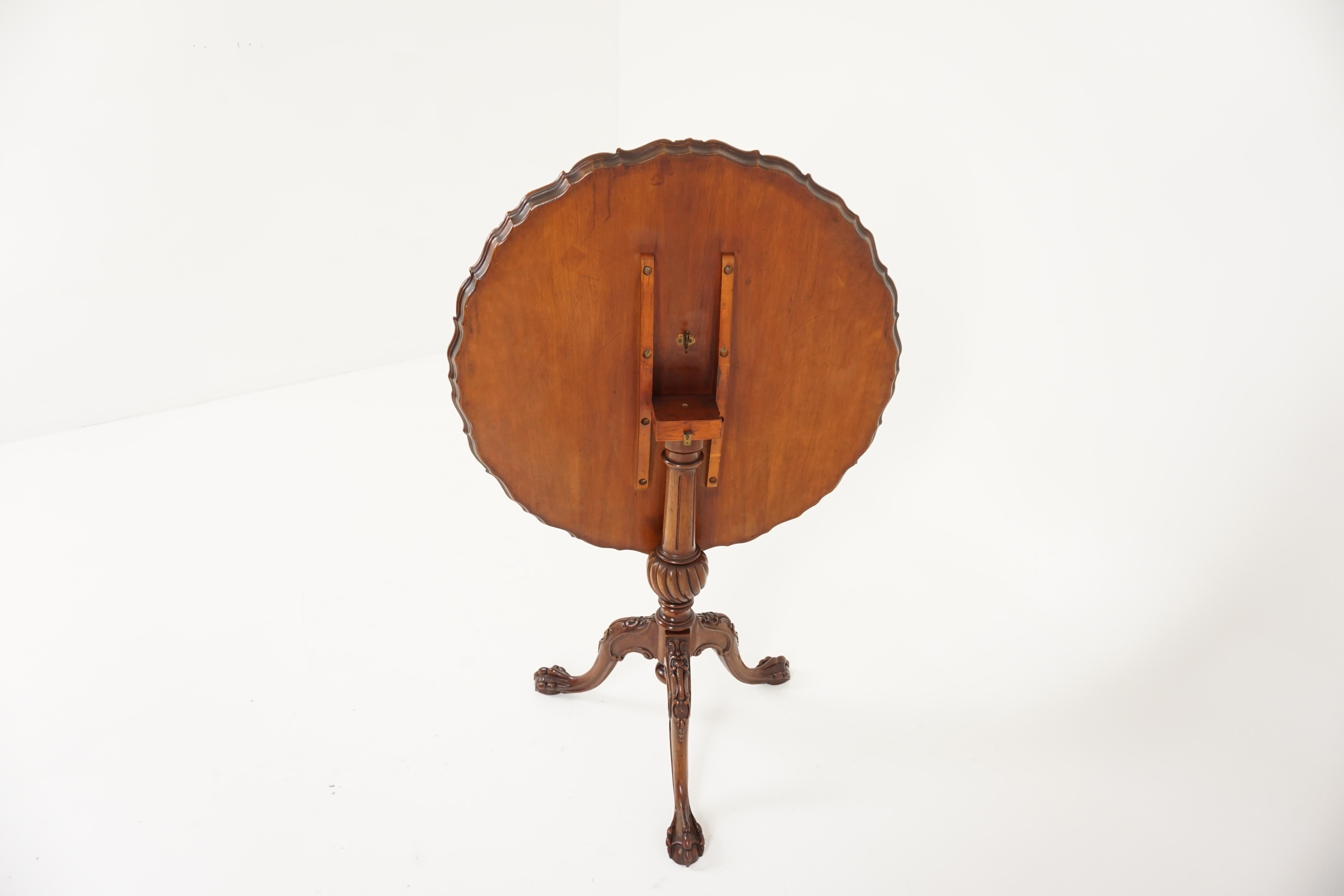 Vintage Walnut Circular Carved Tilt-Table, Scotland, 1920 3