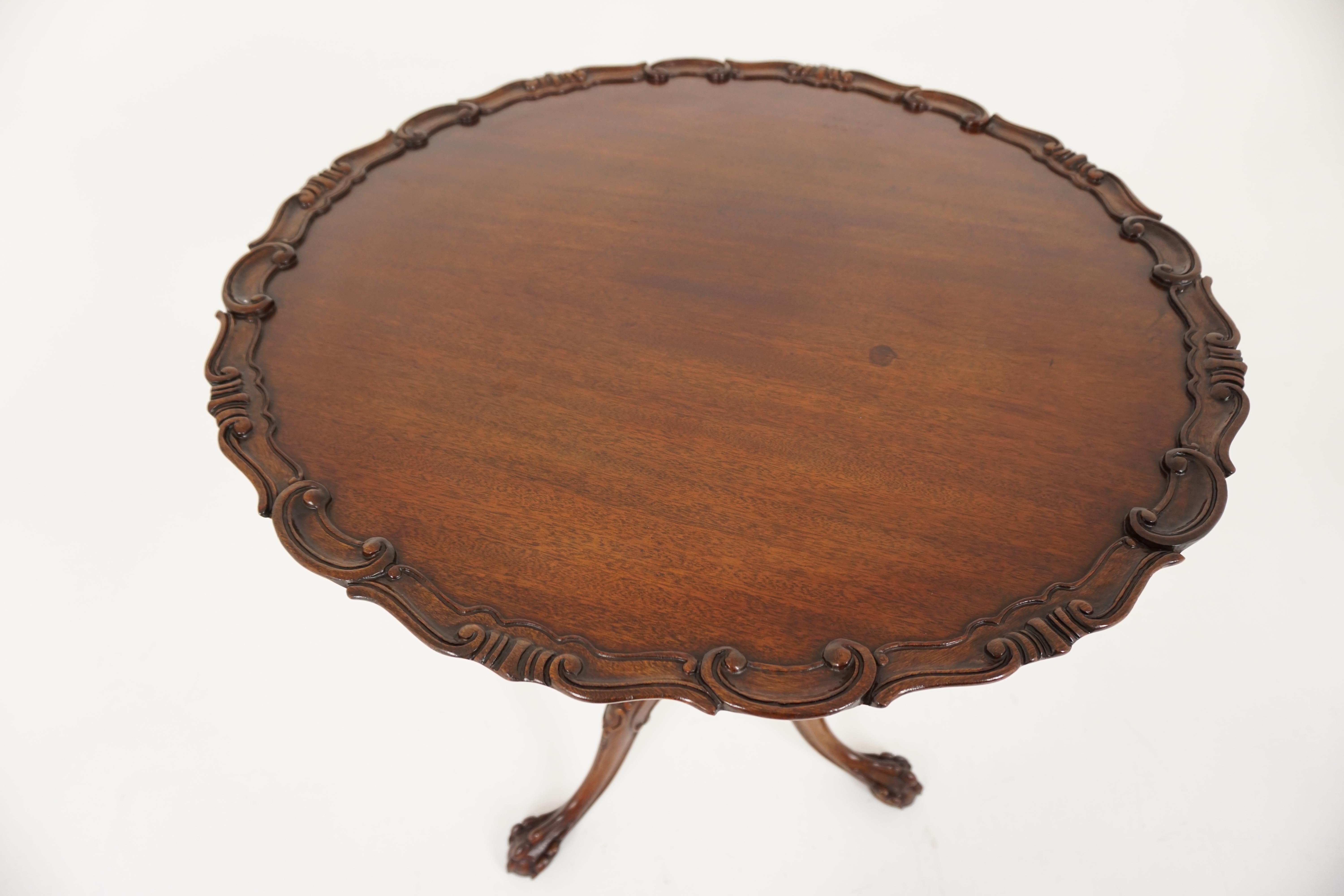 Vintage Walnut Circular Carved Tilt-Table, Scotland, 1920 1