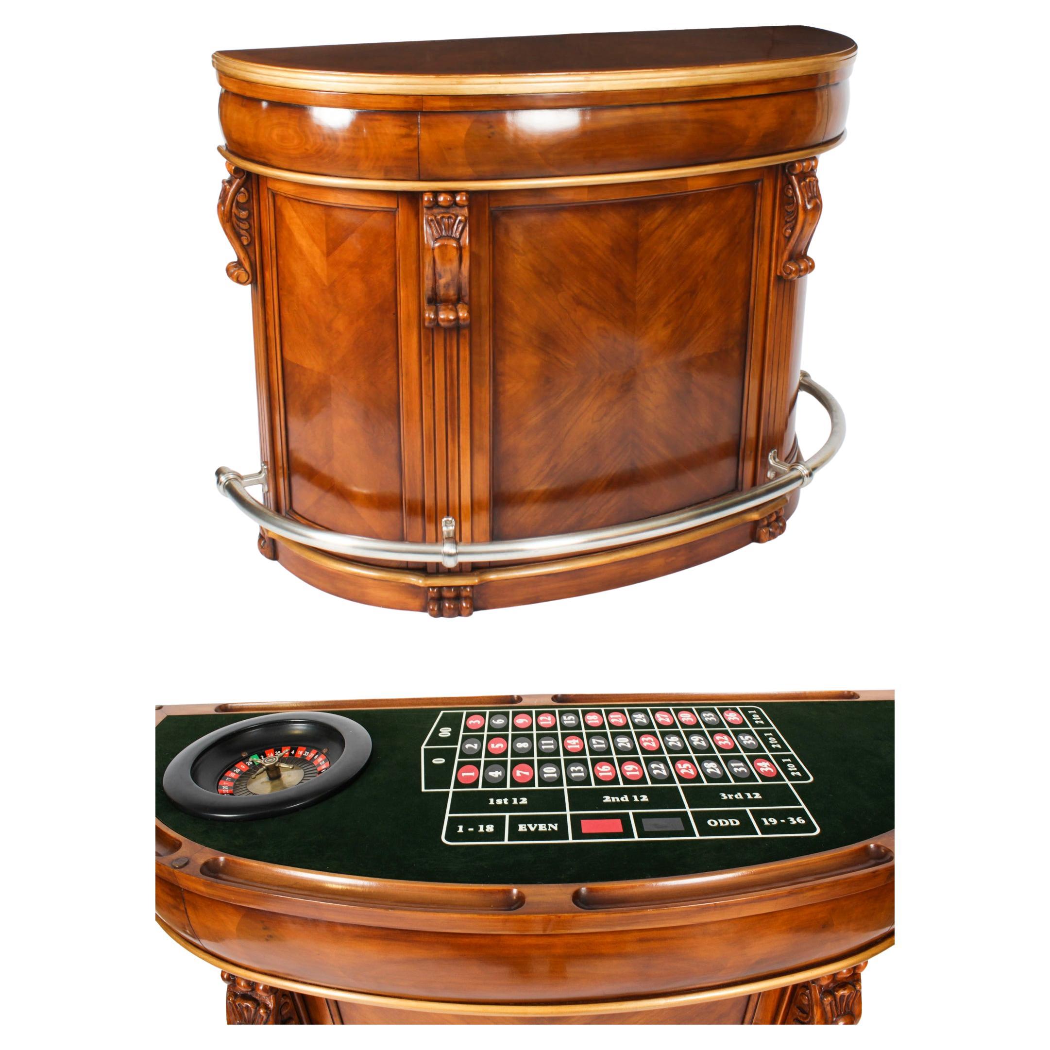 Vintage Walnut Cocktail Drinks Bar With Roulette and Craps Boards 20th Century