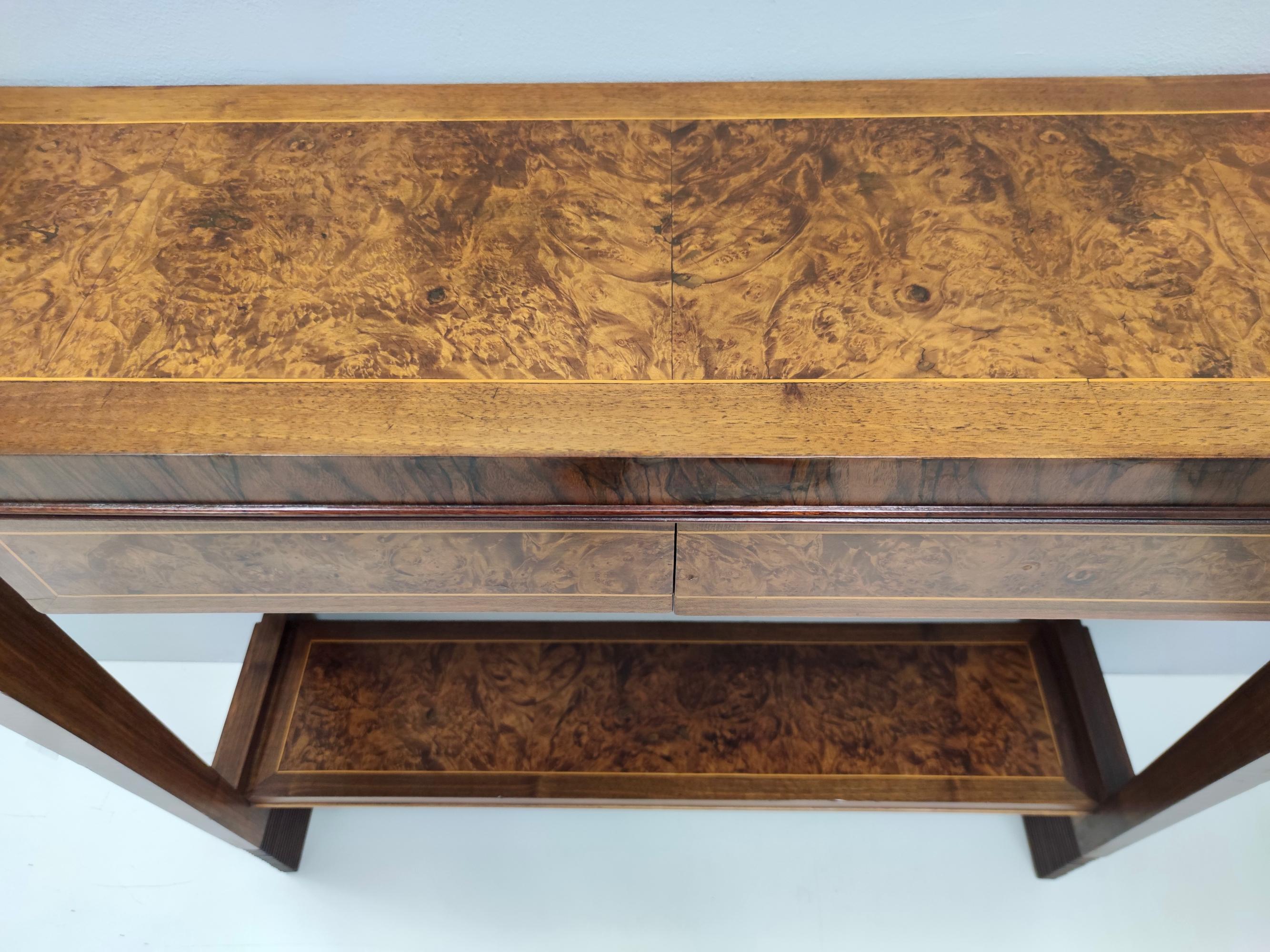Vintage Walnut Console Table Ascribable to Paolo Buffa with Two Drawers, Italy For Sale 4
