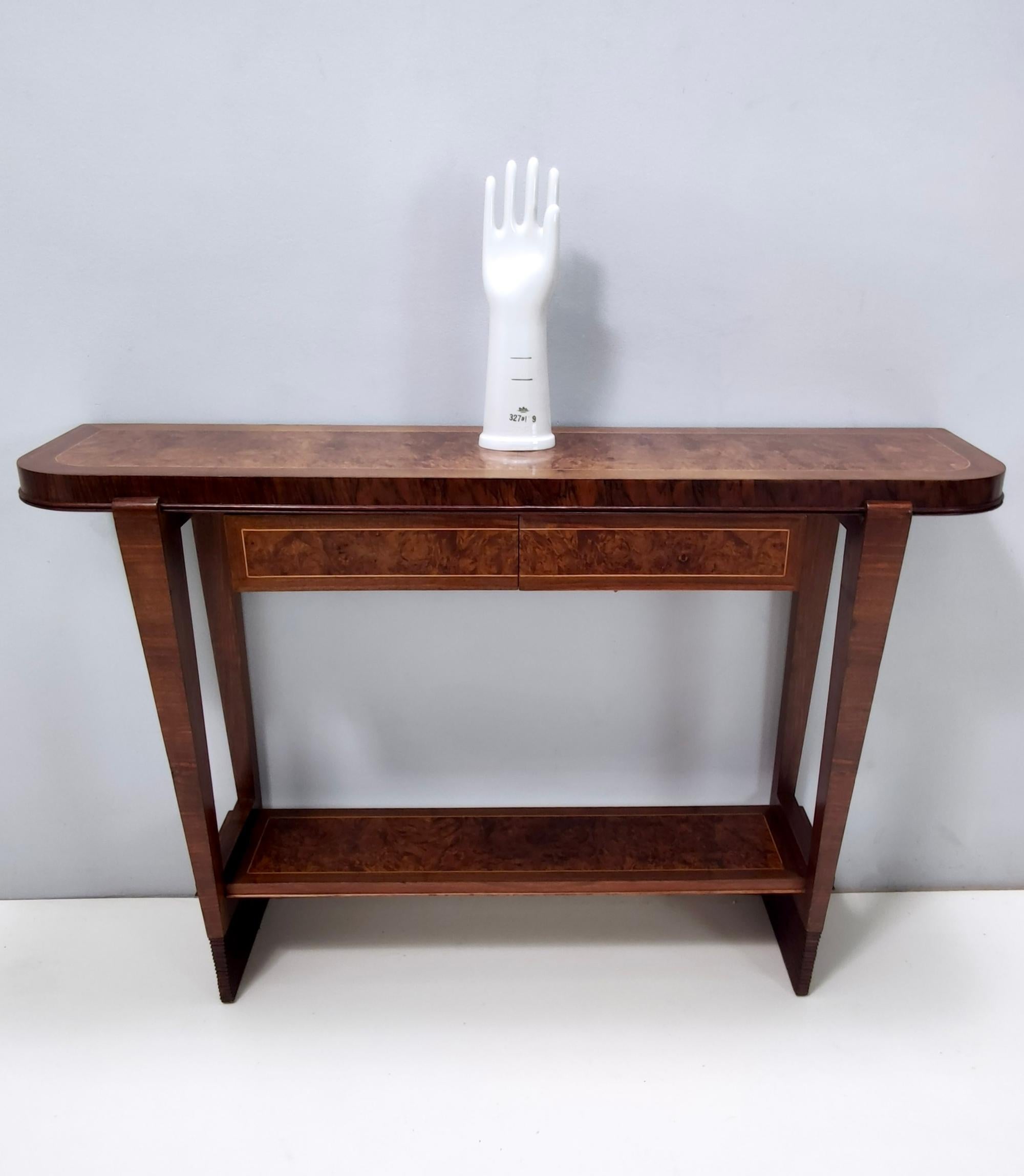 Mid-Century Modern Vintage Walnut Console Table Ascribable to Paolo Buffa with Two Drawers, Italy For Sale