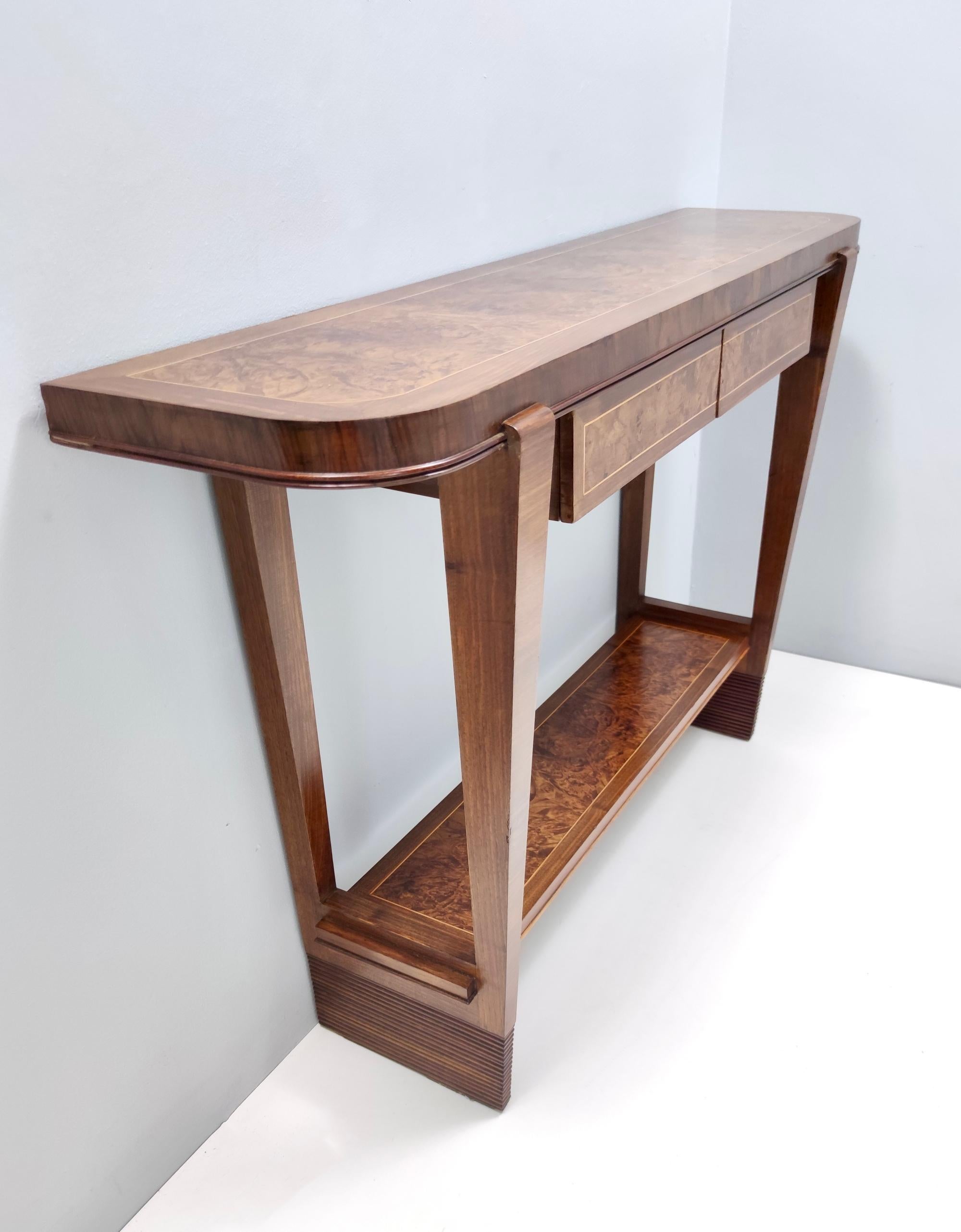 Mid-20th Century Vintage Walnut Console Table Ascribable to Paolo Buffa with Two Drawers, Italy For Sale
