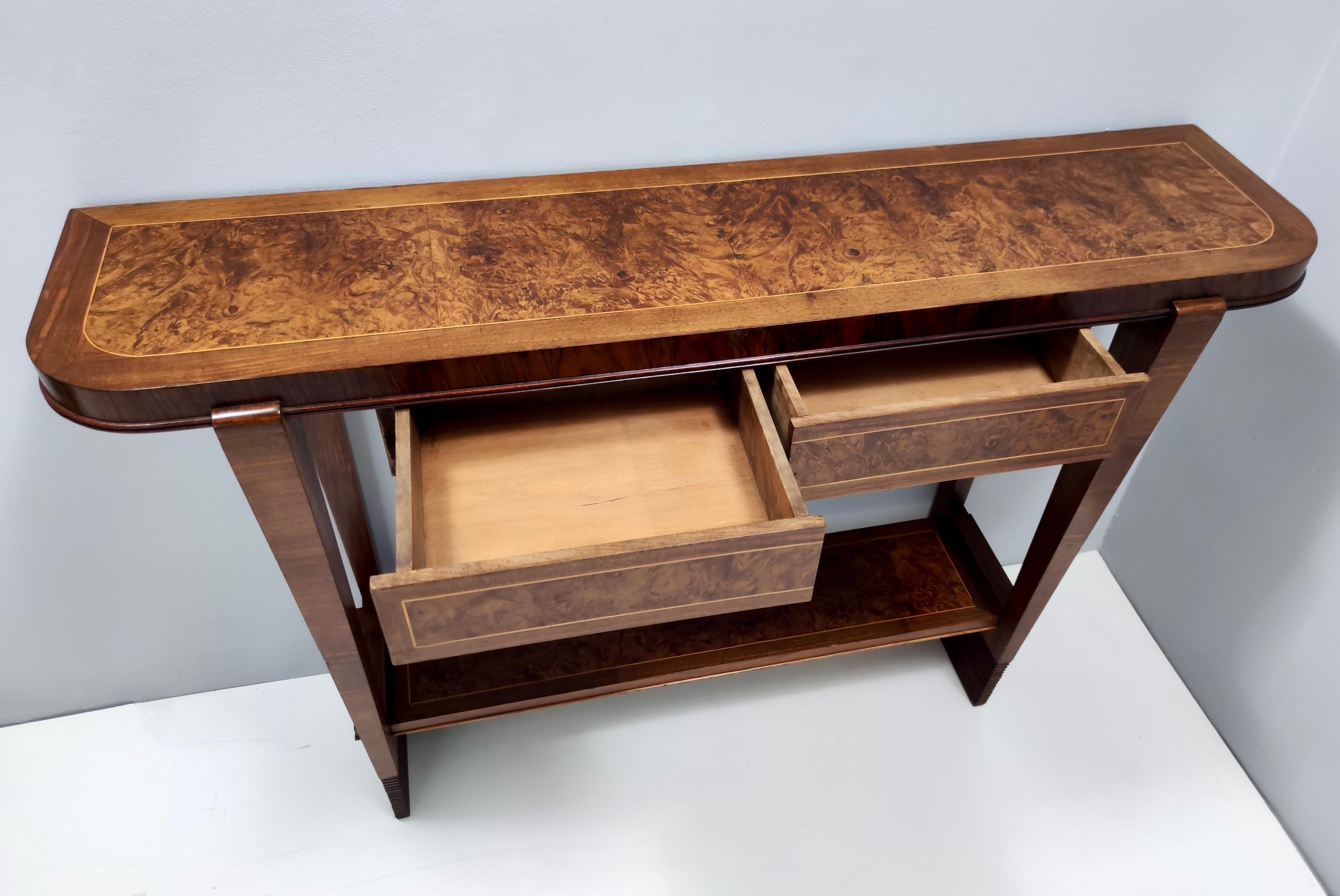 Vintage Walnut Console Table Ascribable to Paolo Buffa with Two Drawers, Italy For Sale 3