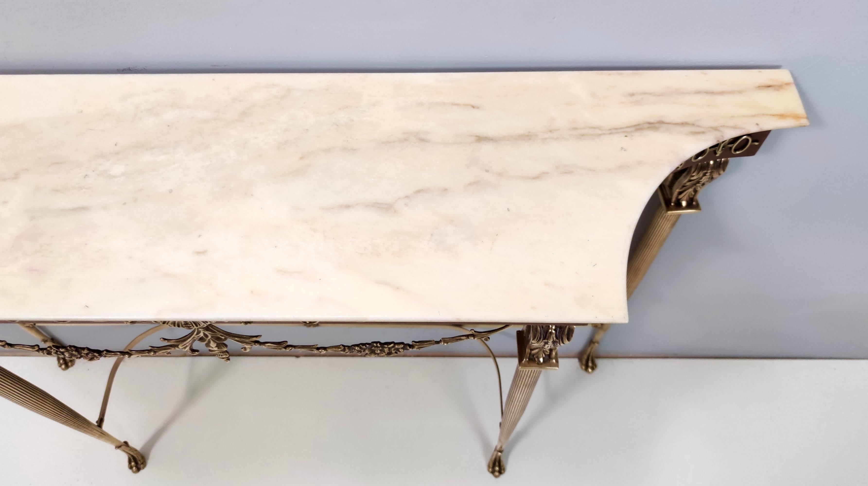 Vintage Walnut Console with a Portuguese Pink Marble Top and Brass Frame, Italy 4