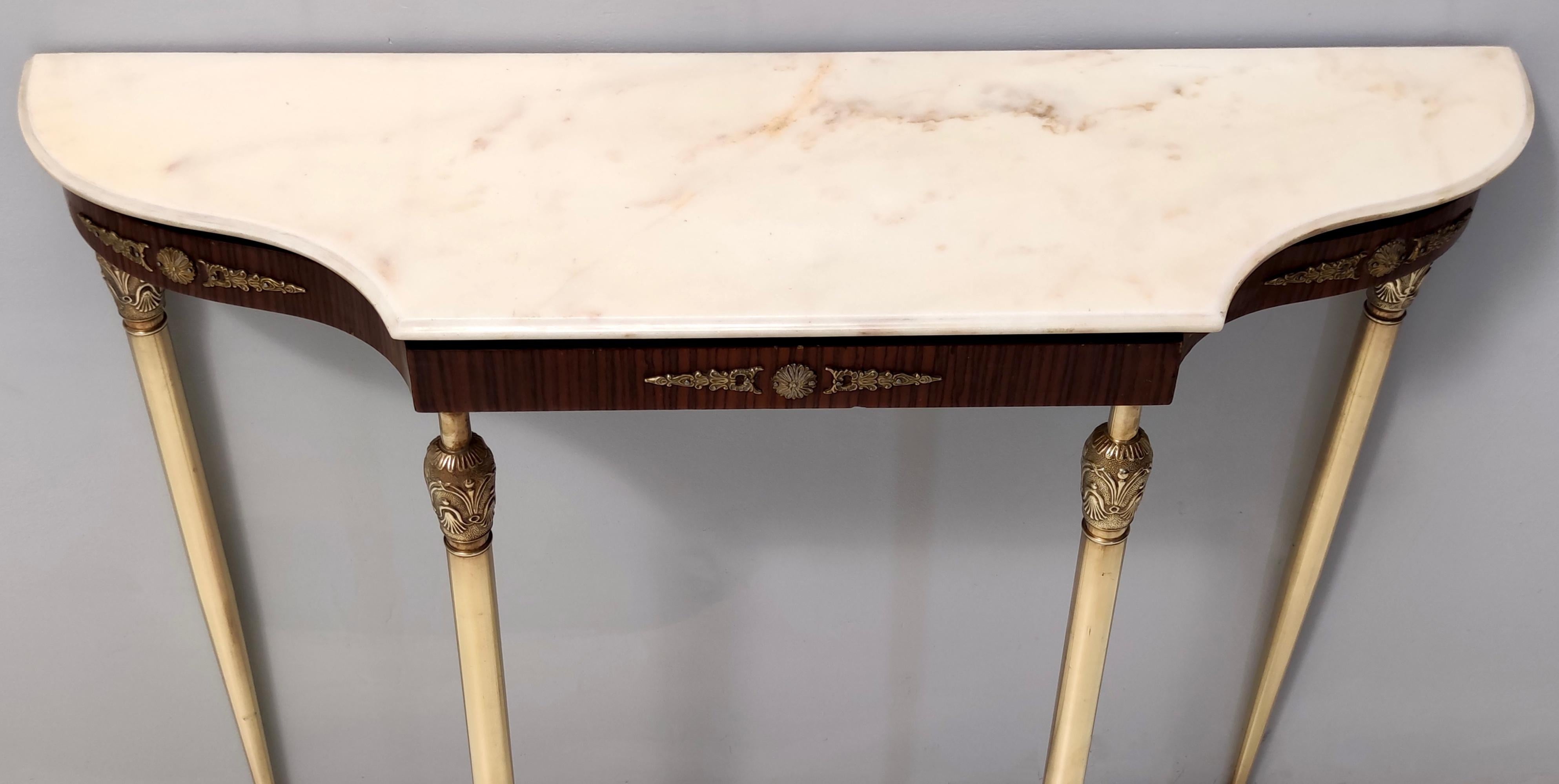Vintage Walnut Console with a Portuguese Pink Marble Top and Brass Frame, Italy 2