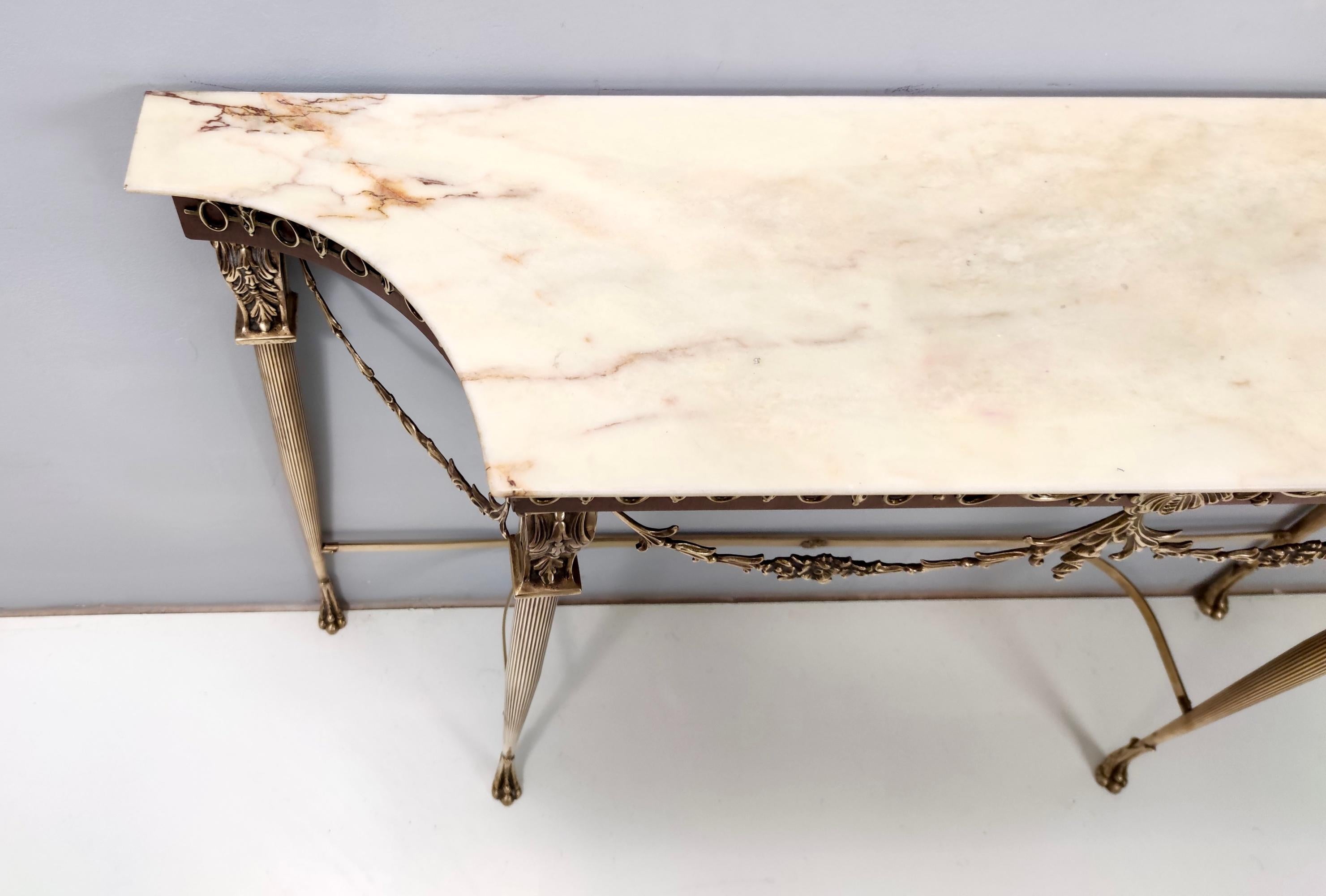 Vintage Walnut Console with a Portuguese Pink Marble Top and Brass Frame, Italy 3