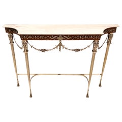 Vintage Walnut Console with a Portuguese Pink Marble Top and Brass Frame, Italy
