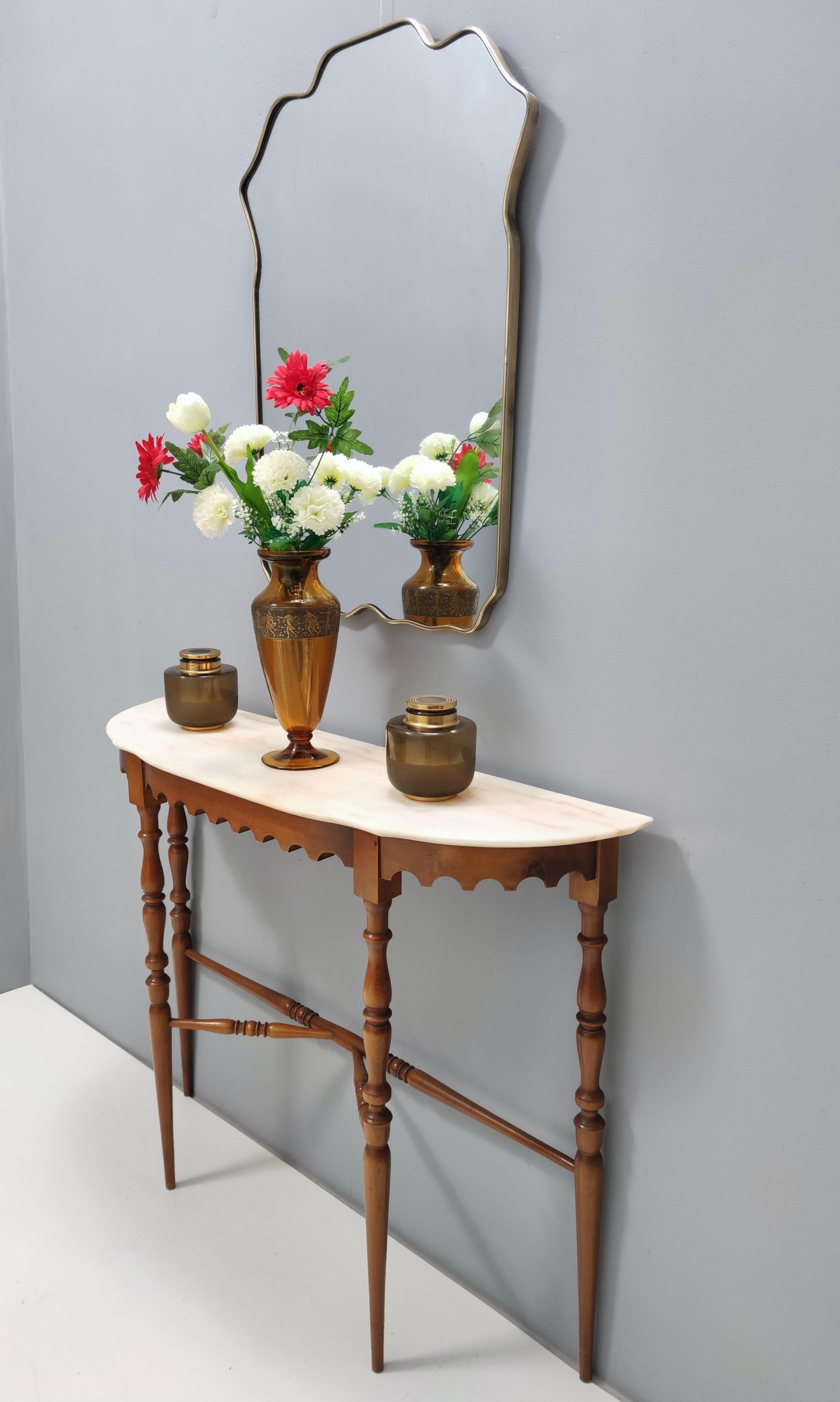 Italian Vintage Walnut Console with a Portuguese Pink Marble Top, Italy