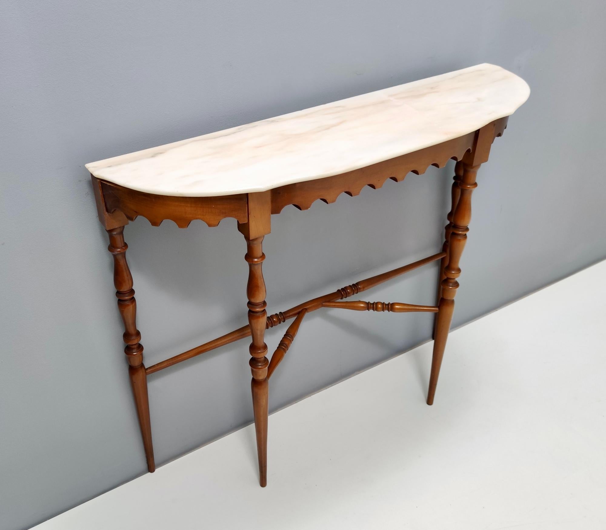 Mid-20th Century Vintage Walnut Console with a Portuguese Pink Marble Top, Italy