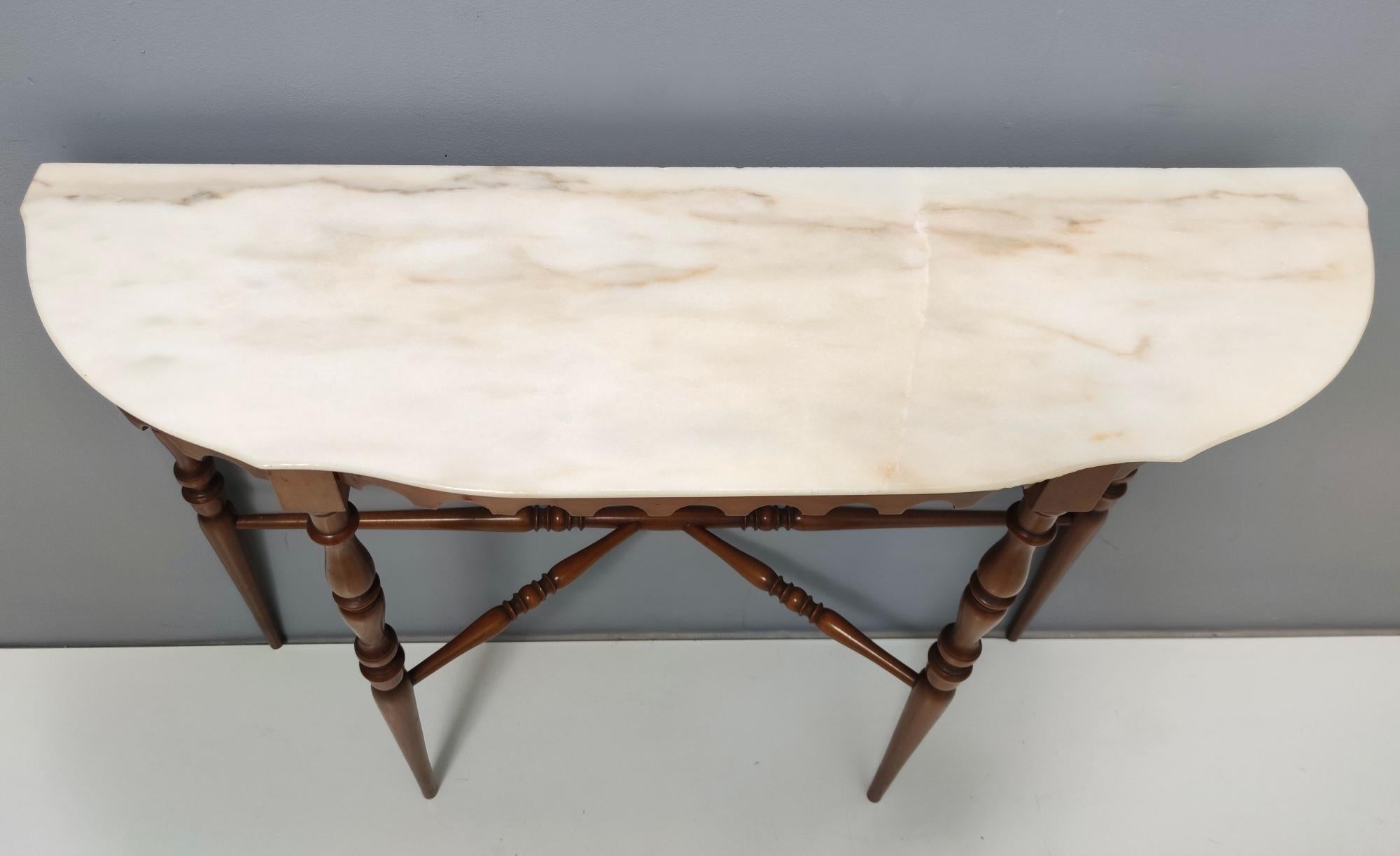Vintage Walnut Console with a Portuguese Pink Marble Top, Italy 2