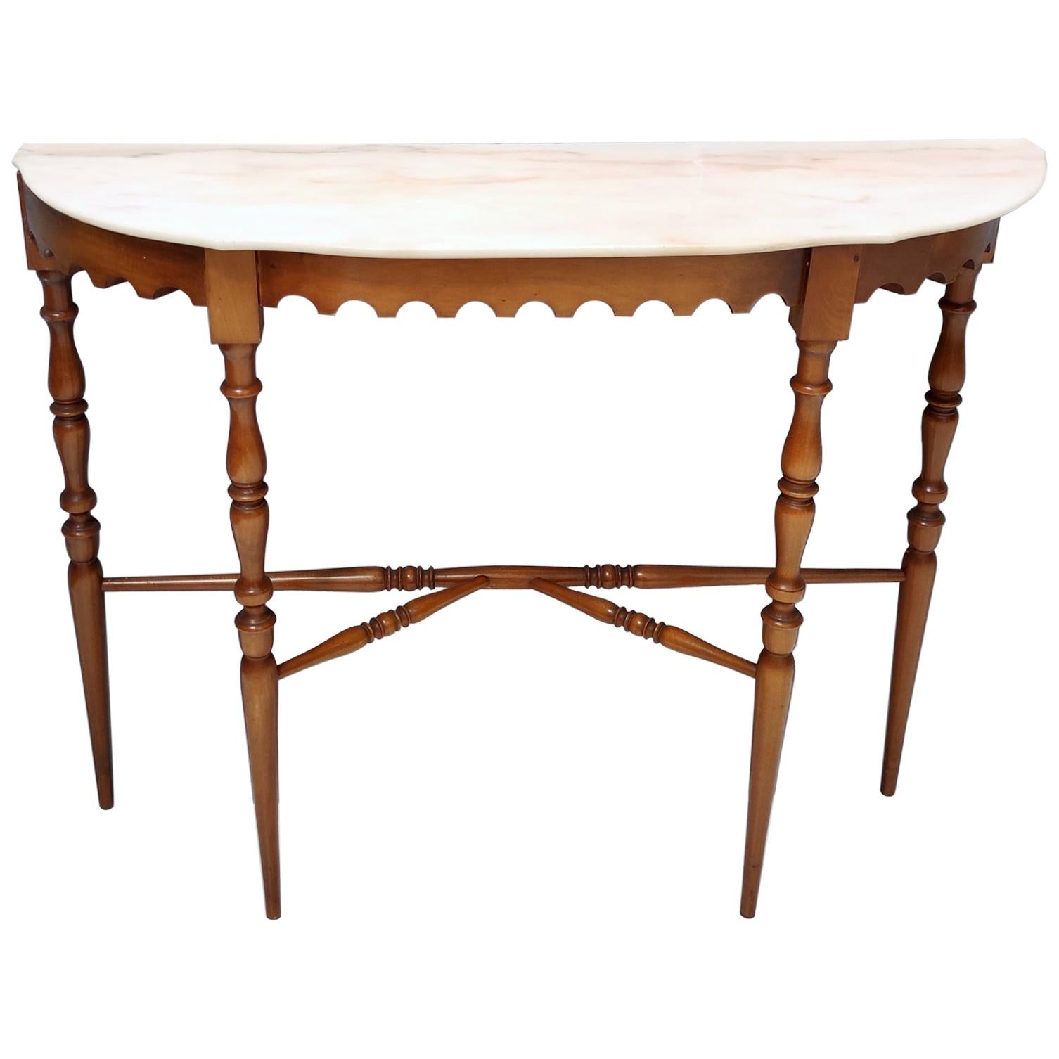 Vintage Walnut Console with a Portuguese Pink Marble Top, Italy