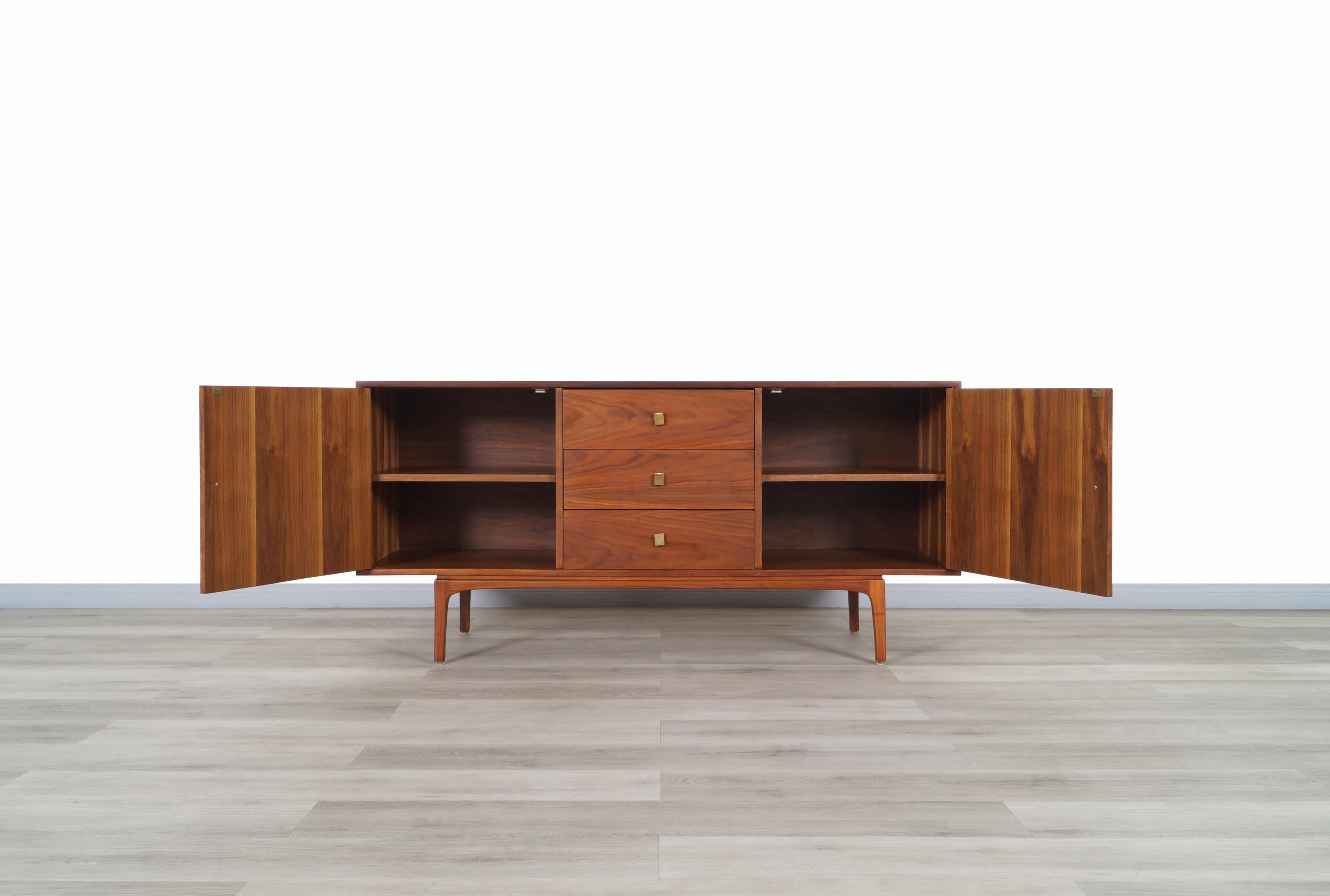 Brass Vintage Walnut Credenza by John Keal for Brown Saltman