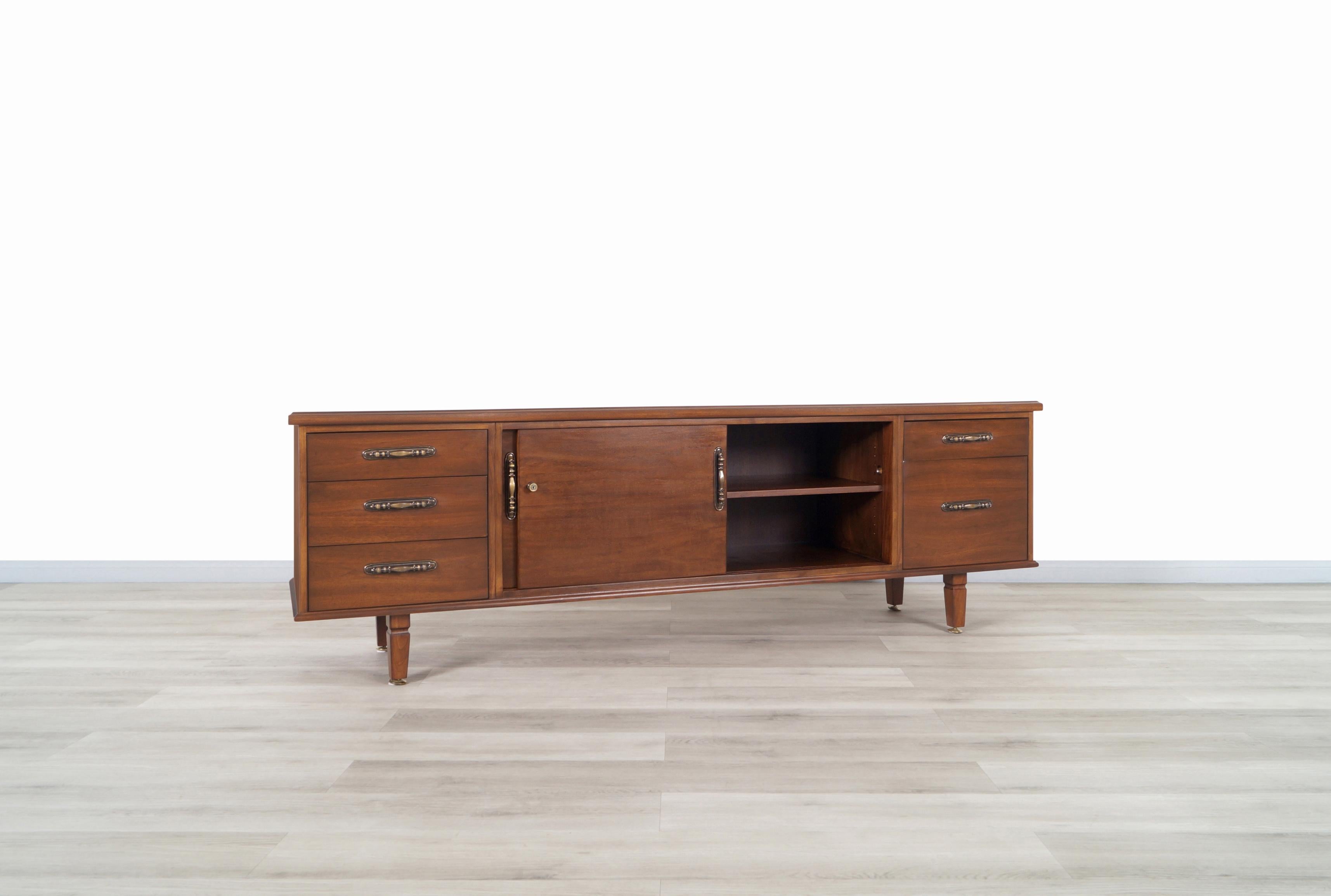 Metal Vintage Walnut Credenza by Maurice Bailey for Monteverdi Young For Sale