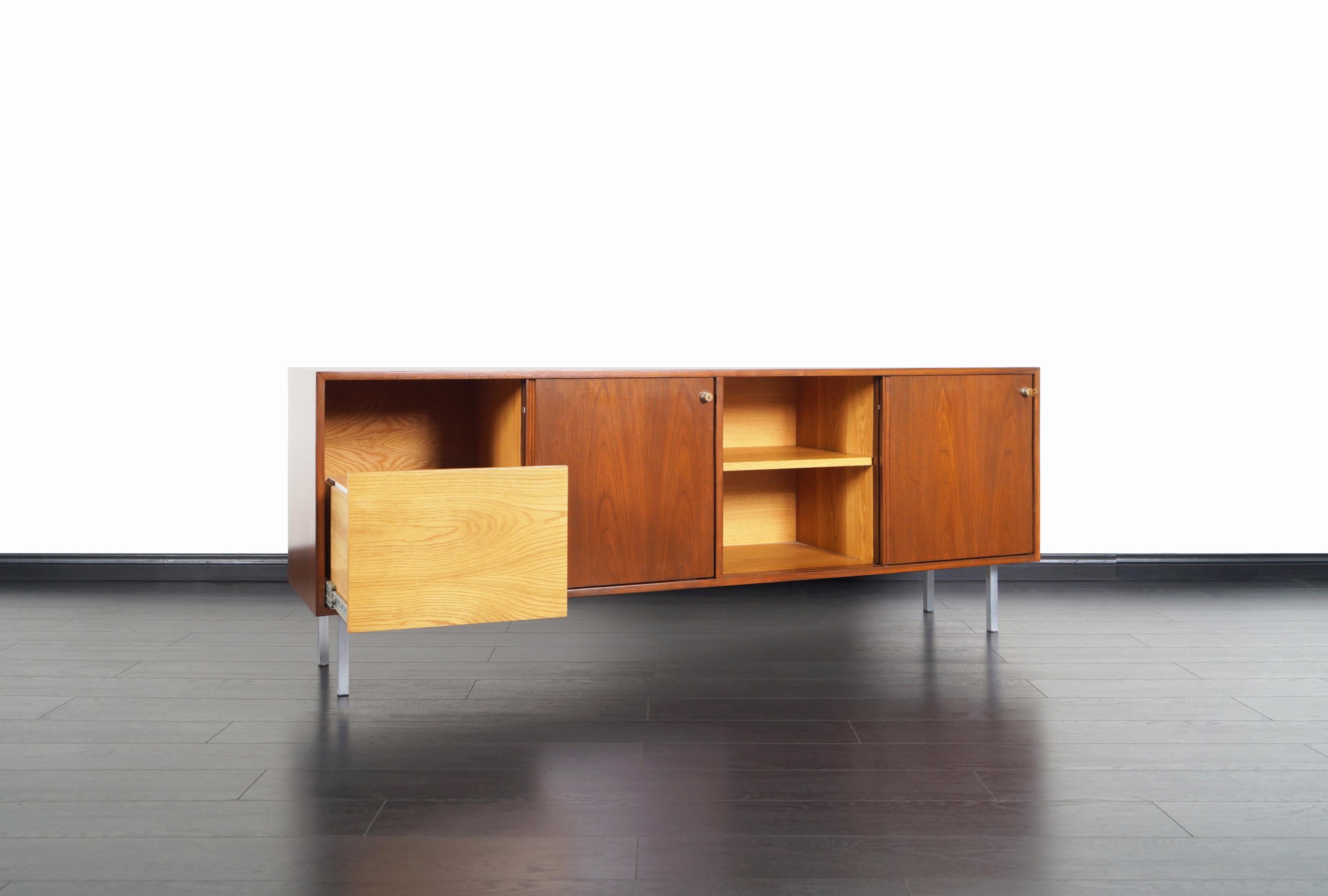 Aluminum Vintage Walnut Credenza in the Manner of Florence Knoll