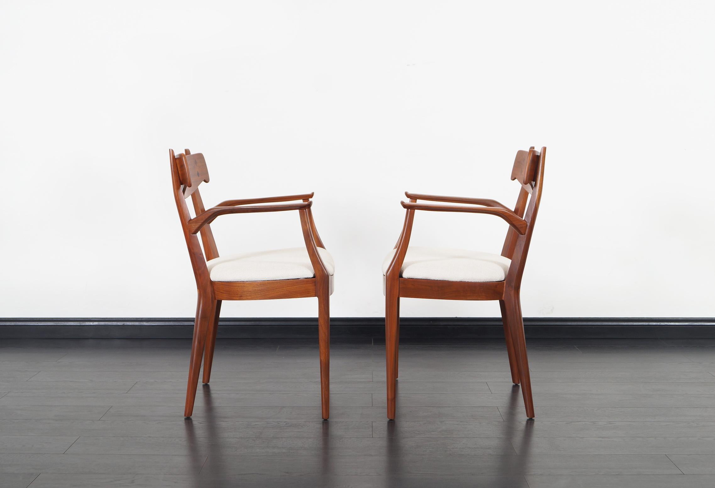 Fabric Vintage Walnut Dining Chairs by Kipp Stewart for Drexel