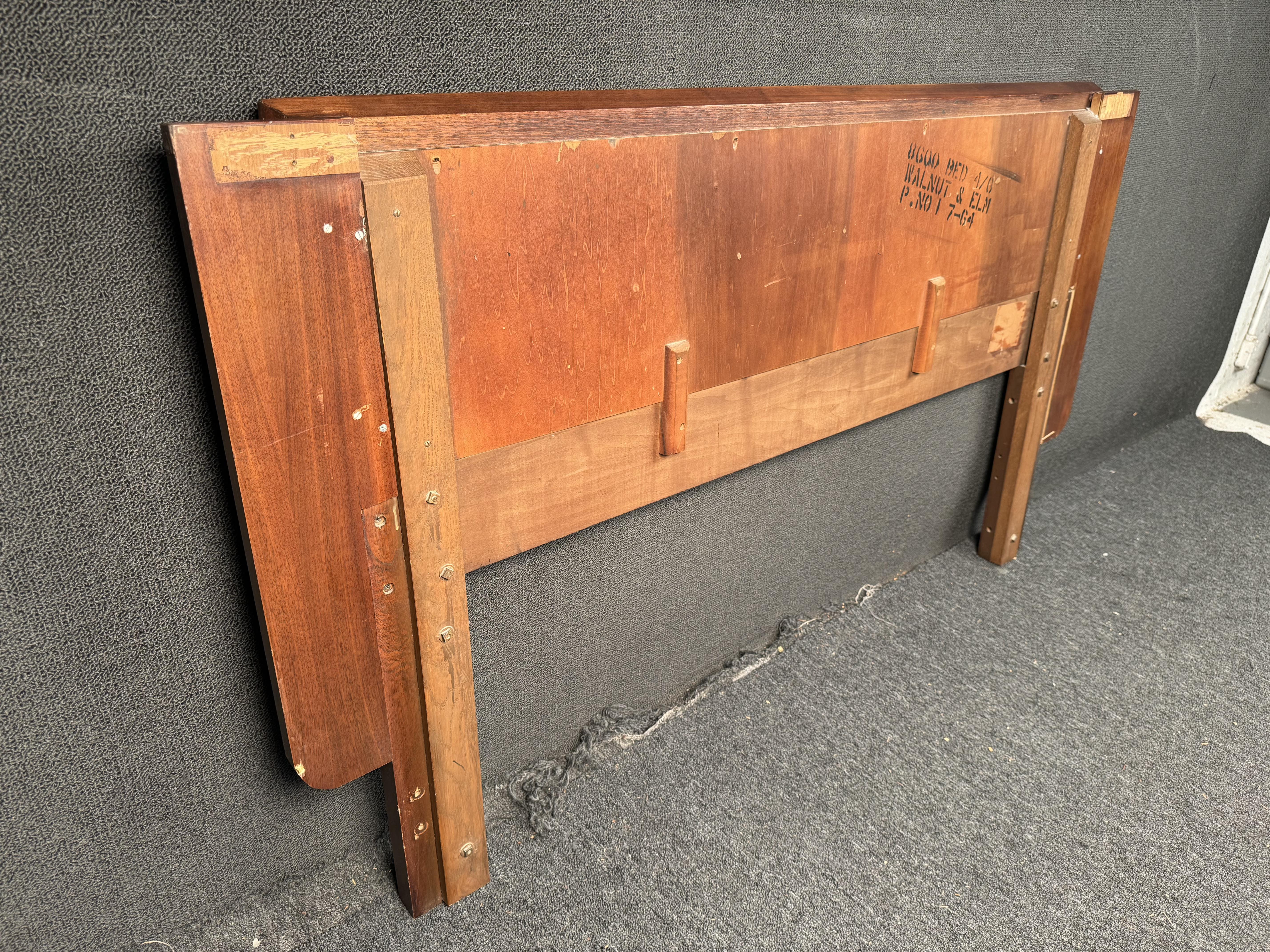 Vintage Walnut & Elm Kent Coffey Headboard For Sale 8