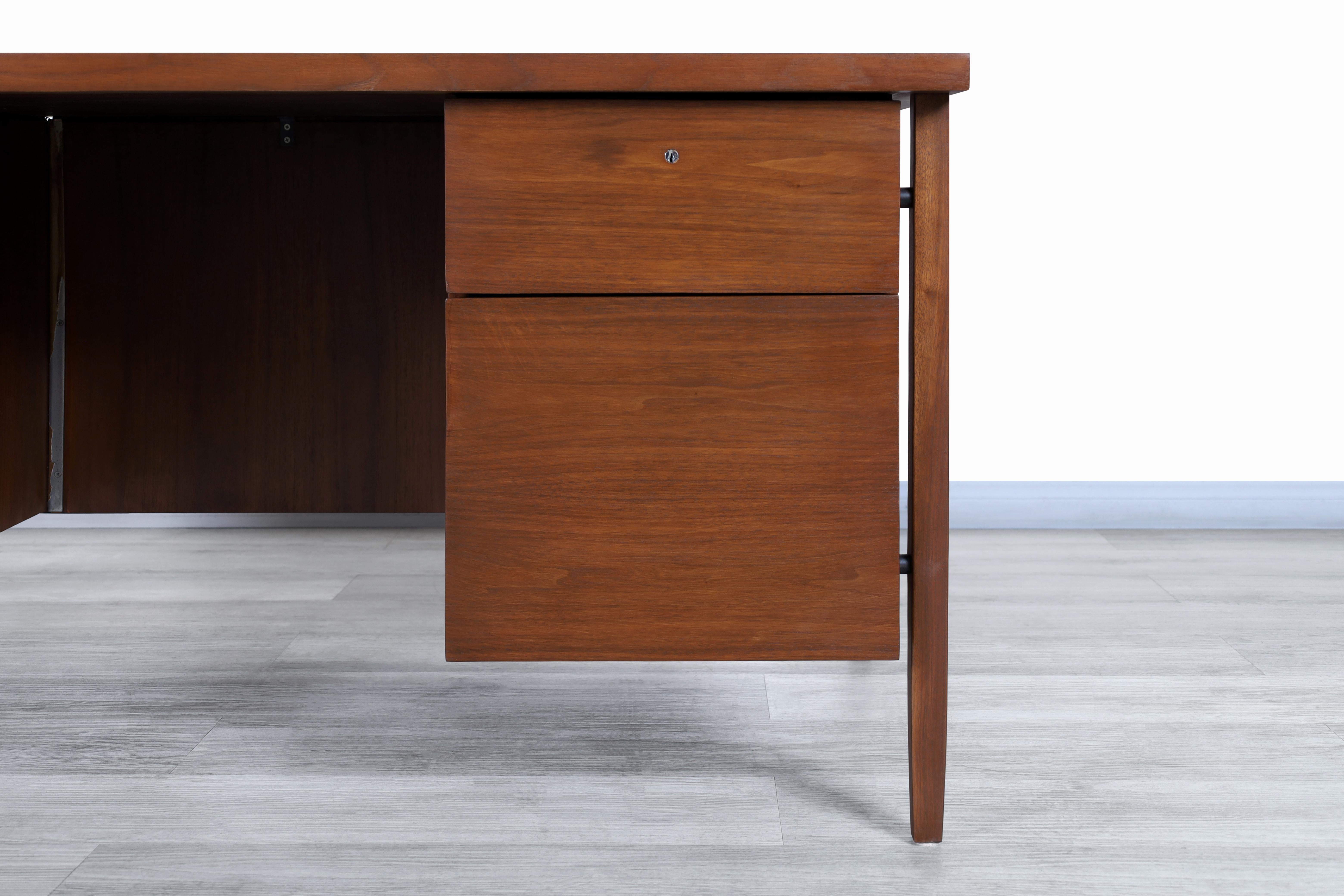 Mid-Century Modern Vintage Walnut Executive Desk by Florence Knoll