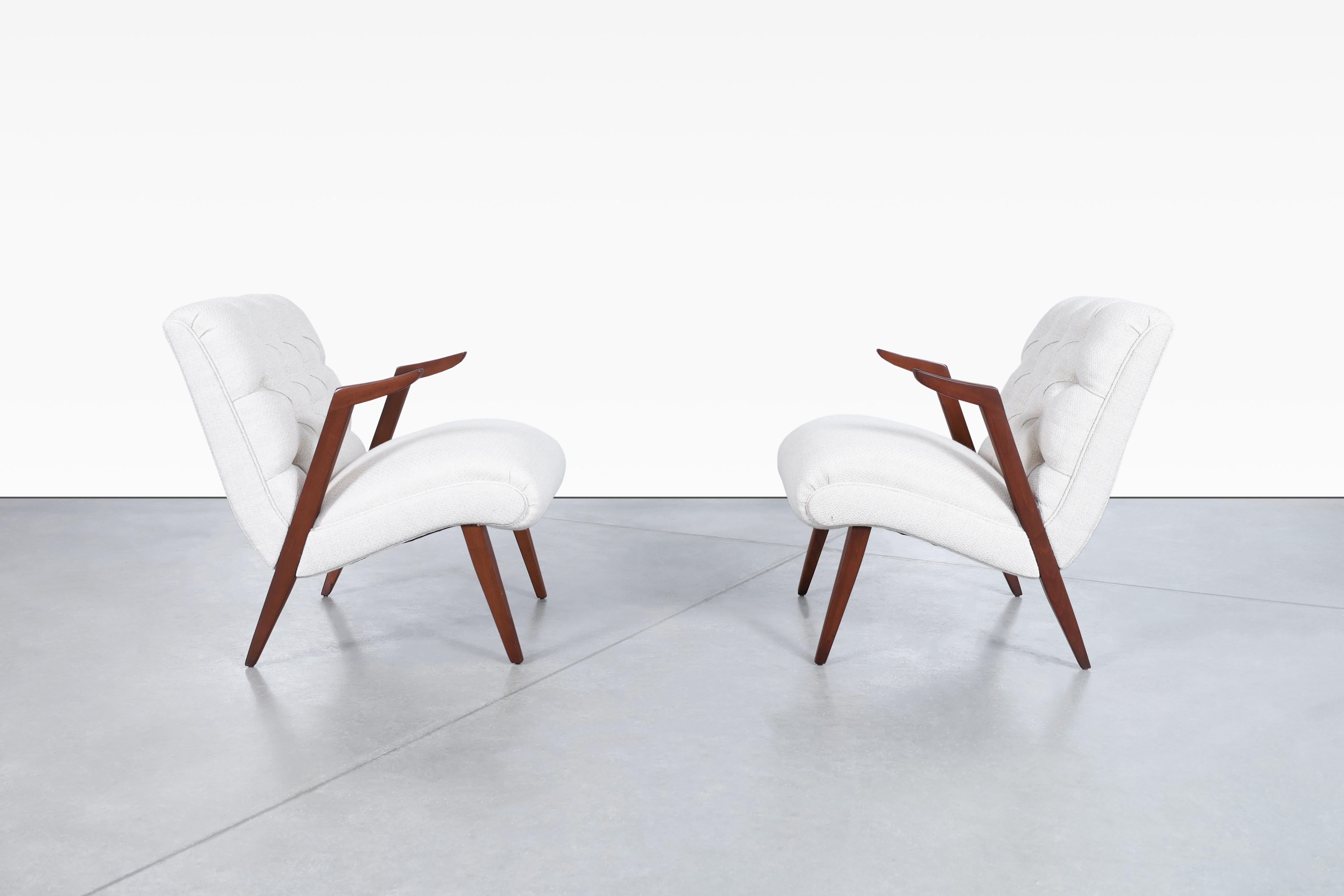 Mid-Century Modern Vintage Walnut Floating Armrests Lounge Chairs For Sale