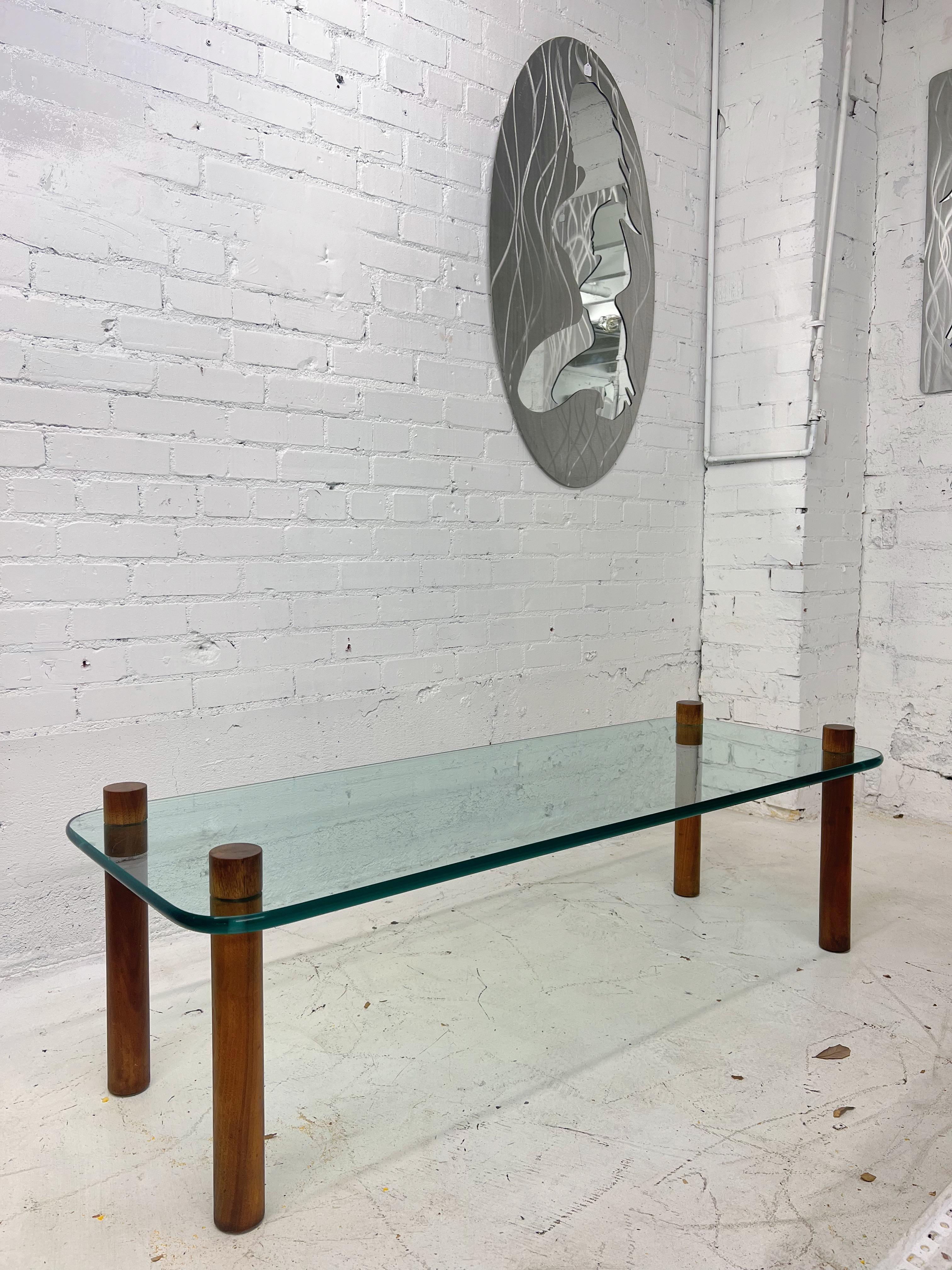 Glass Vintage Walnut Floating Coffee Table Attributed to Fabio Lenci c. 1969 