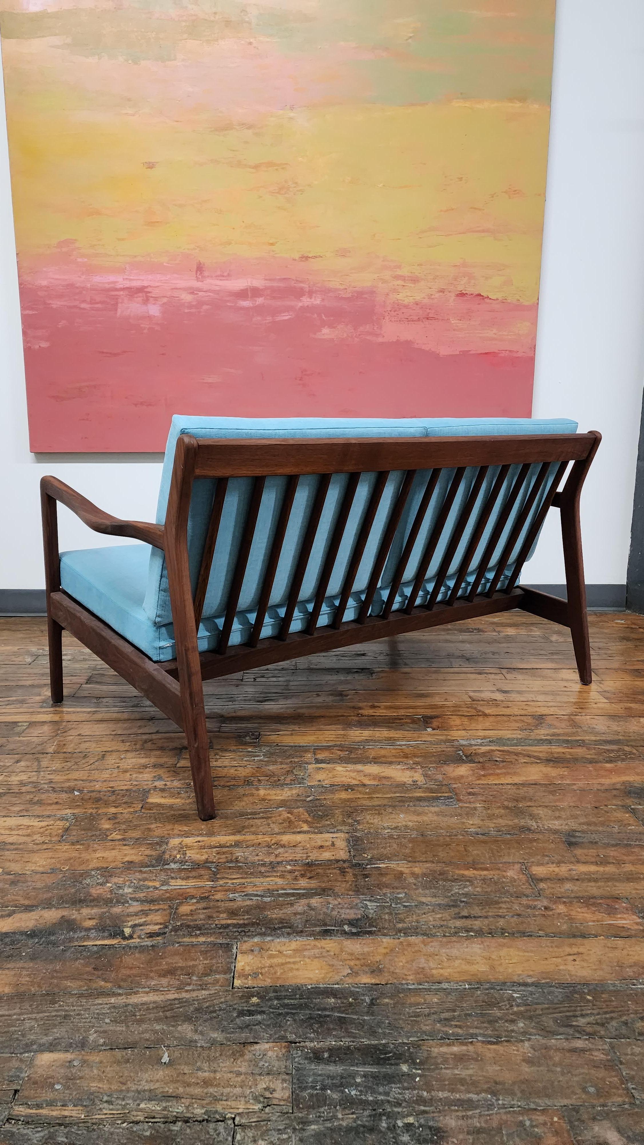 Scandinavian Modern vintage Walnut Frame mid century sofa For Sale