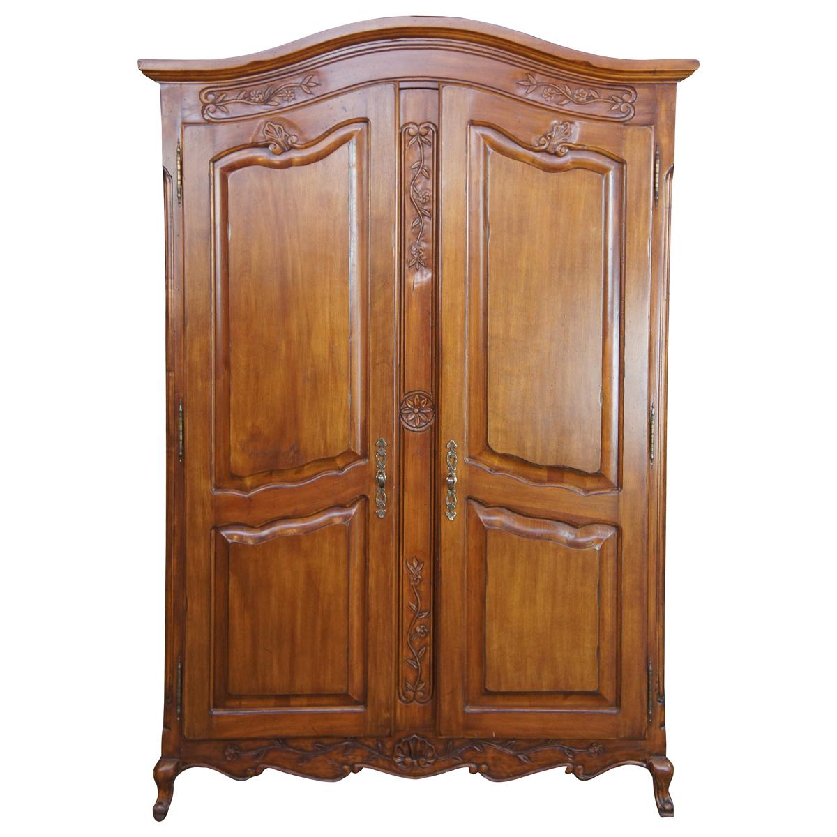 Vintage Walnut French Country Clothing Armoire Wardrobe Closet TV Cabinet