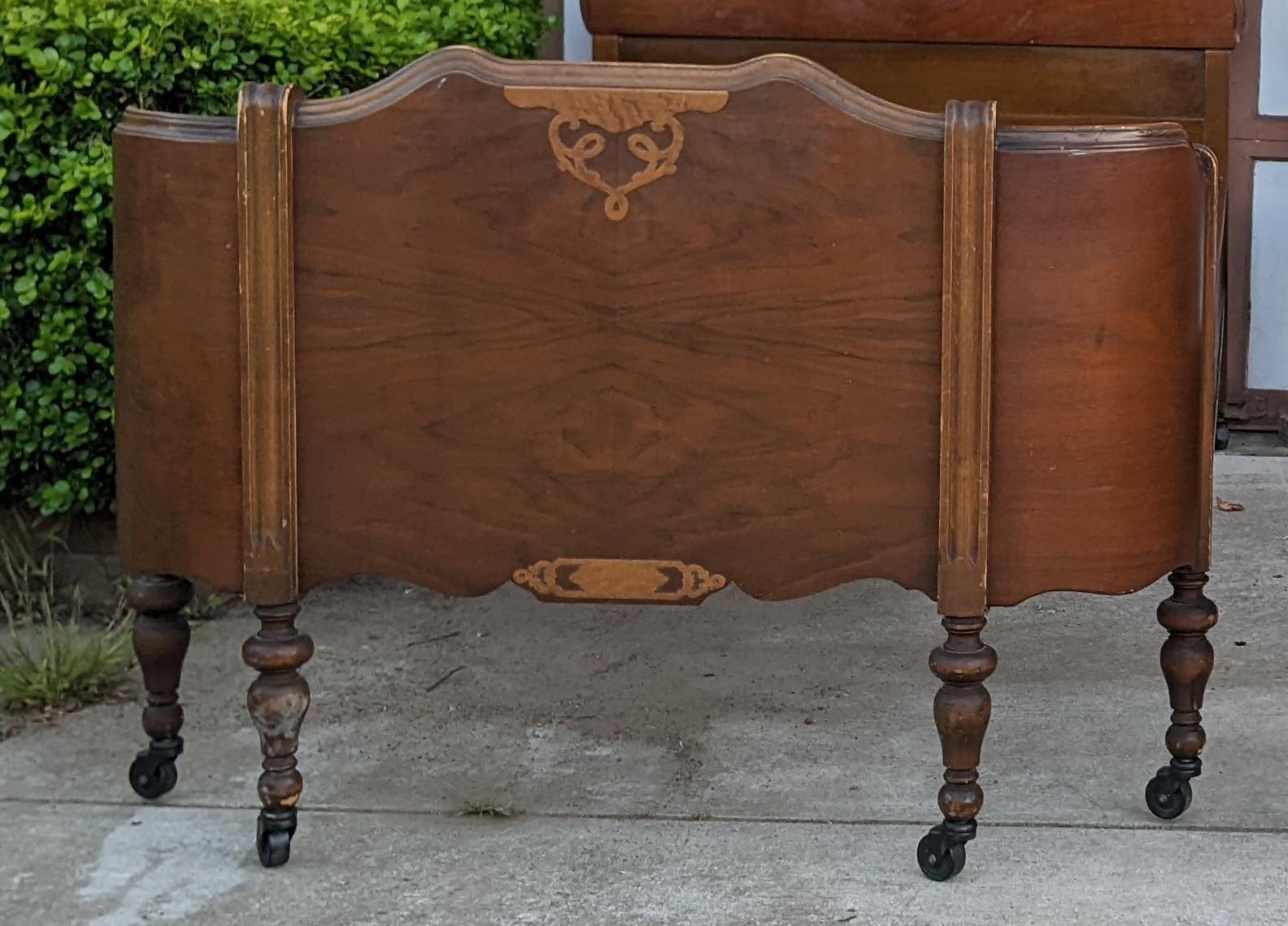 Vintage Walnut French Curved Footboard Twin Beds, a Pair For Sale 1