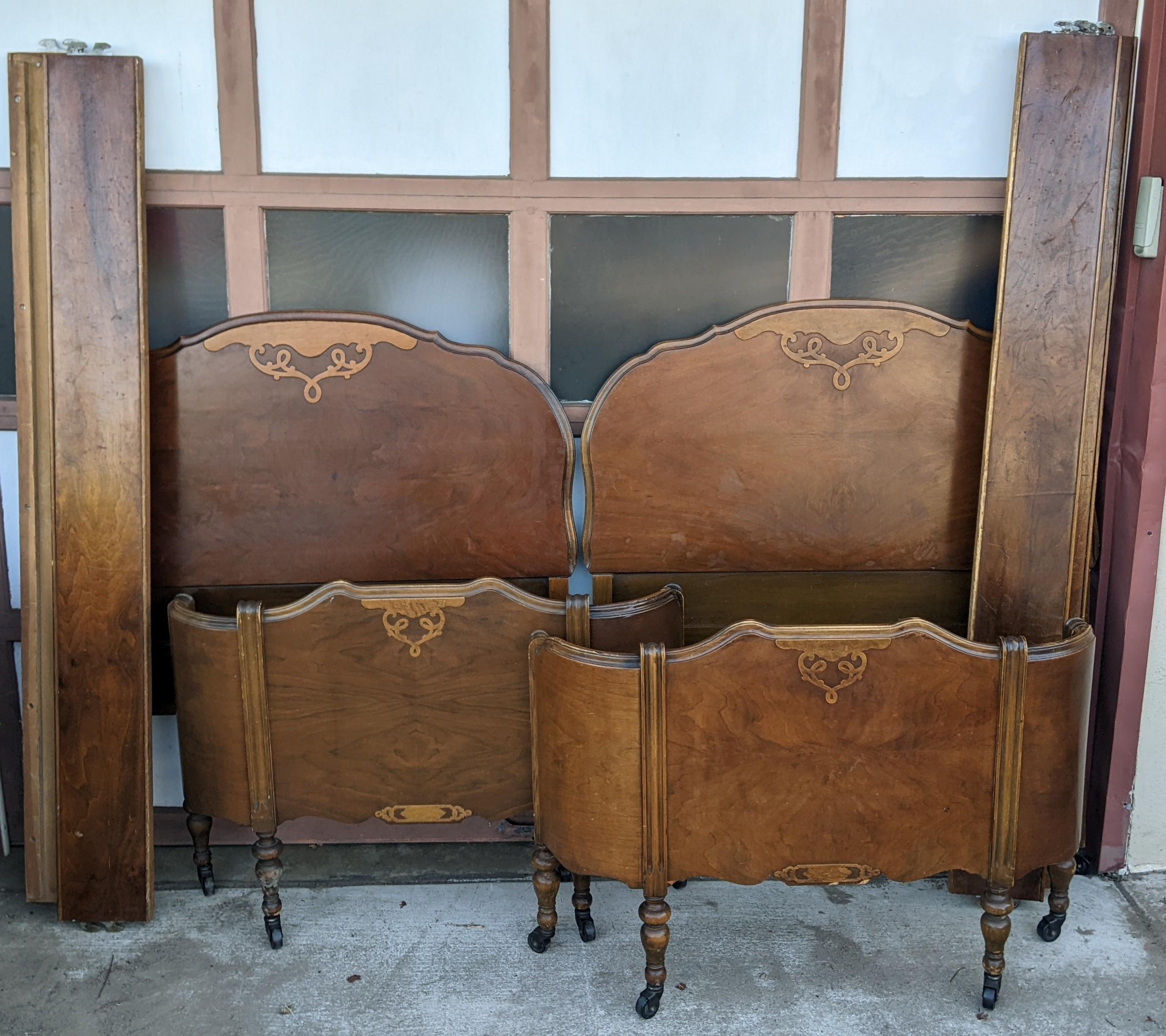 Vintage Walnut French Curved Footboard Twin Beds, a Pair For Sale 2