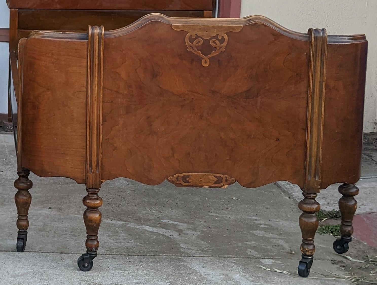 Wood Vintage Walnut French Curved Footboard Twin Beds, a Pair For Sale