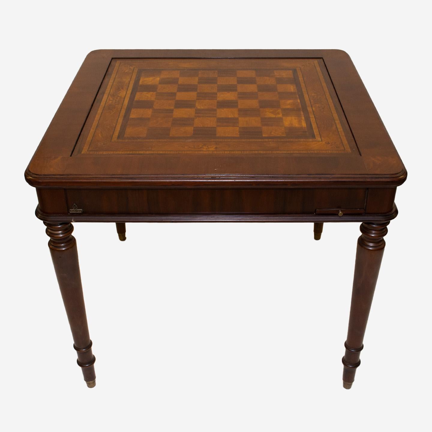 Neoclassical Vintage Walnut Game Table by Hurtado Valencia