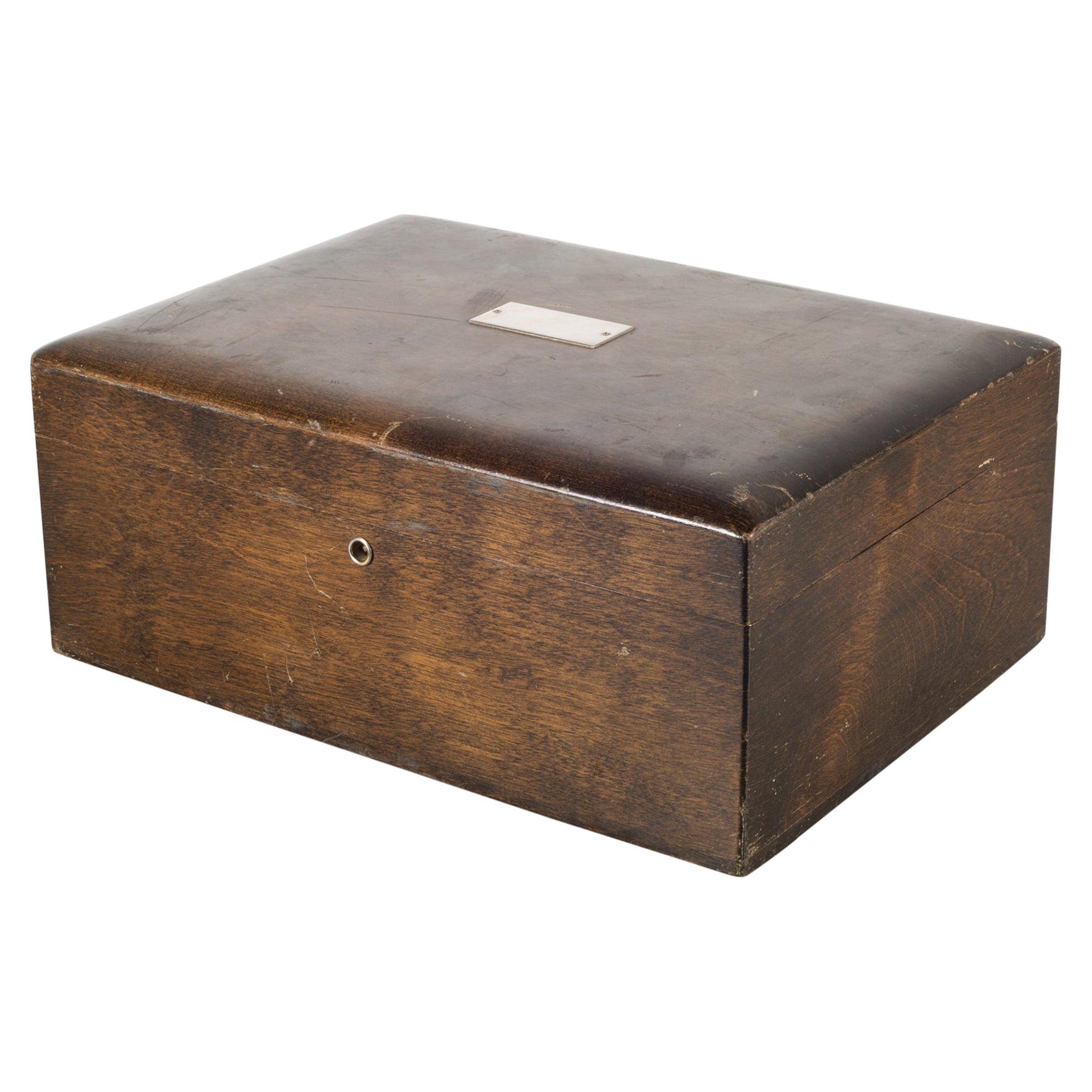 Vintage Walnut Humidor with Silver Nameplate, circa 1940-1970