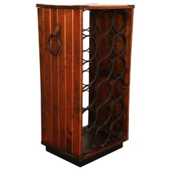 Vintage Walnut, Iron, Brass, and Leather Wine Rack by Arthur Umanoff for Arleigh