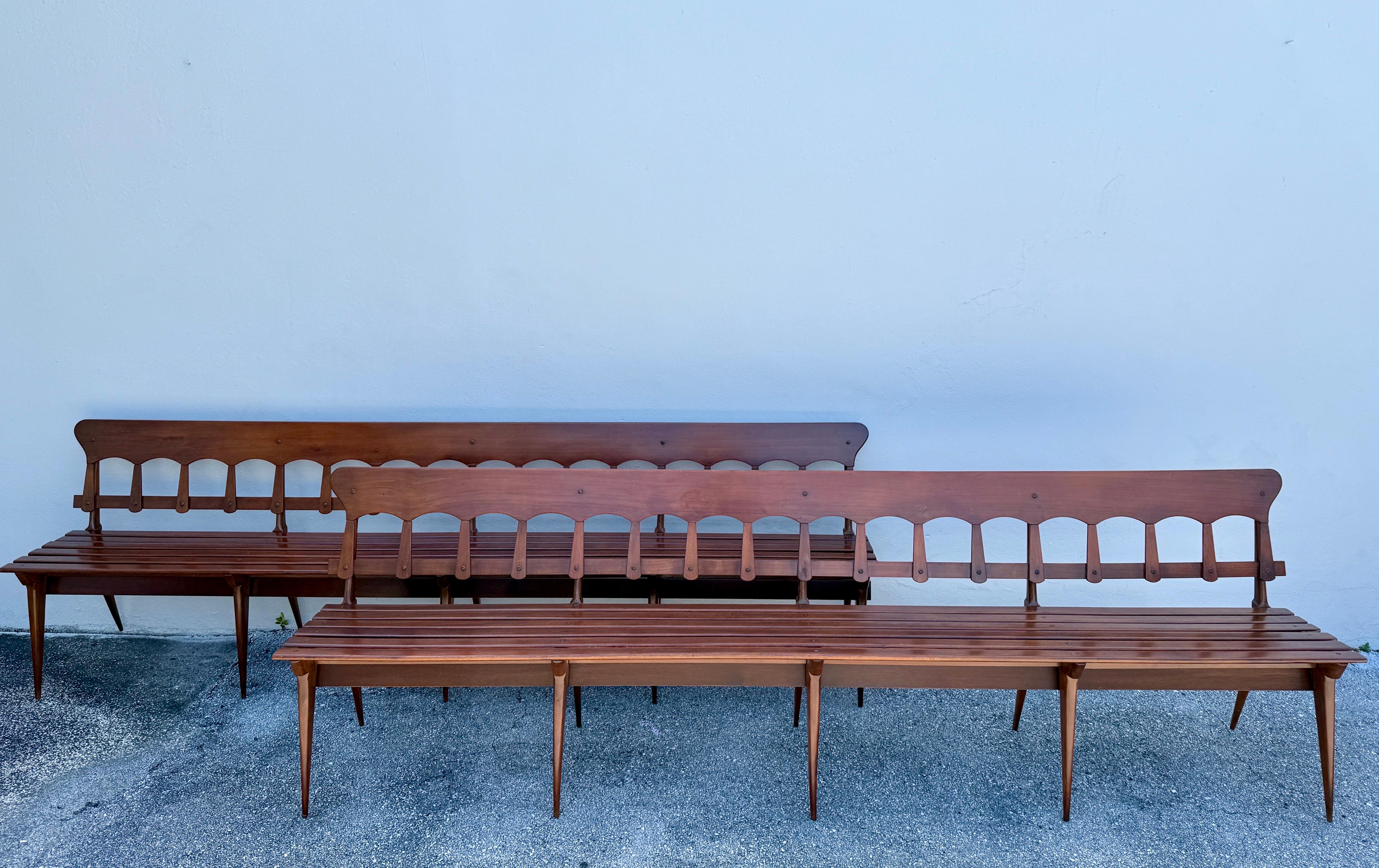 Mid-Century Modern Vintage Walnut Italian Long Gallery Bench - TWO Available For Sale