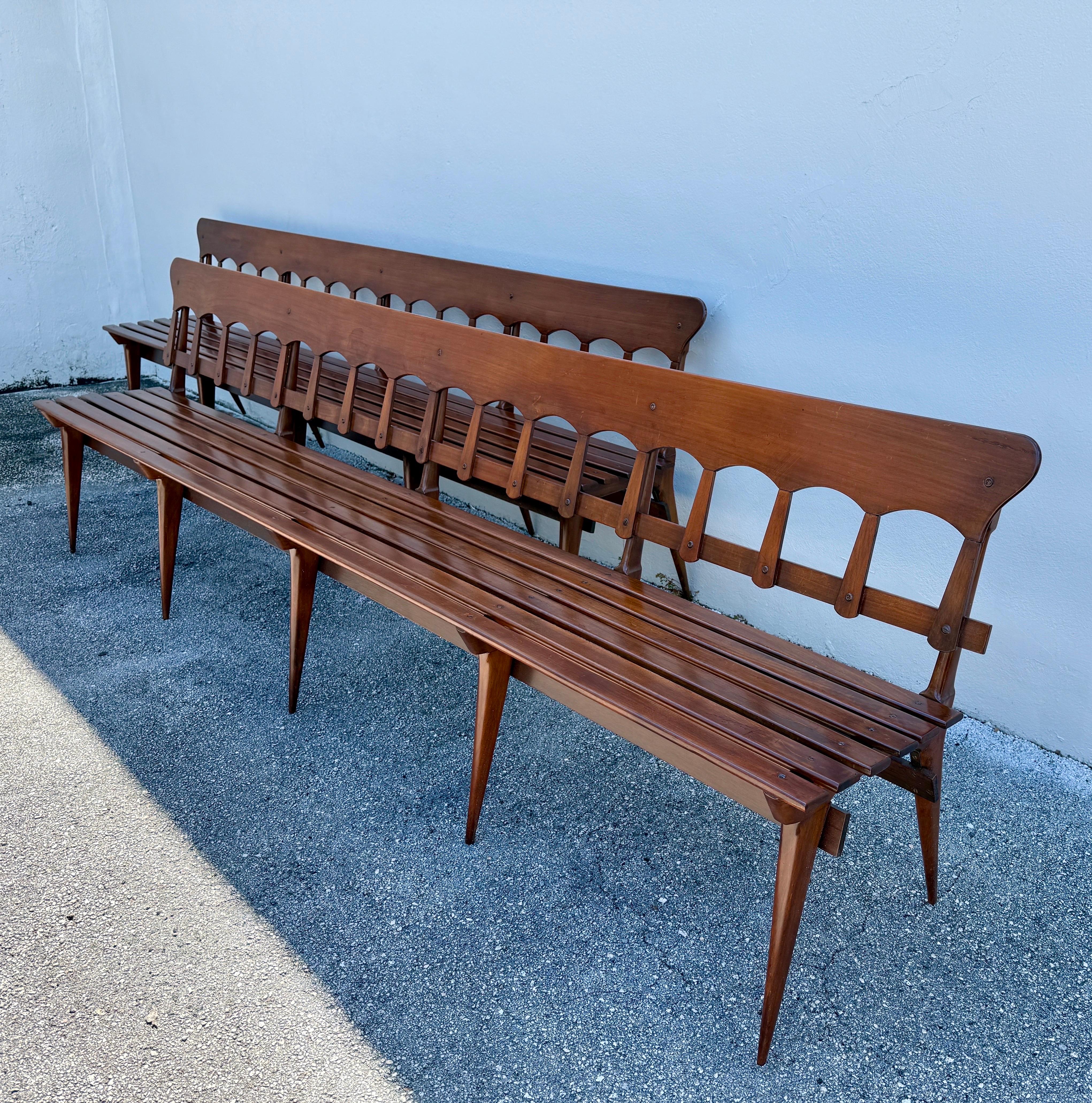 Vintage Walnut Italian Long Gallery Bench - TWO Available In Good Condition For Sale In North Miami, FL
