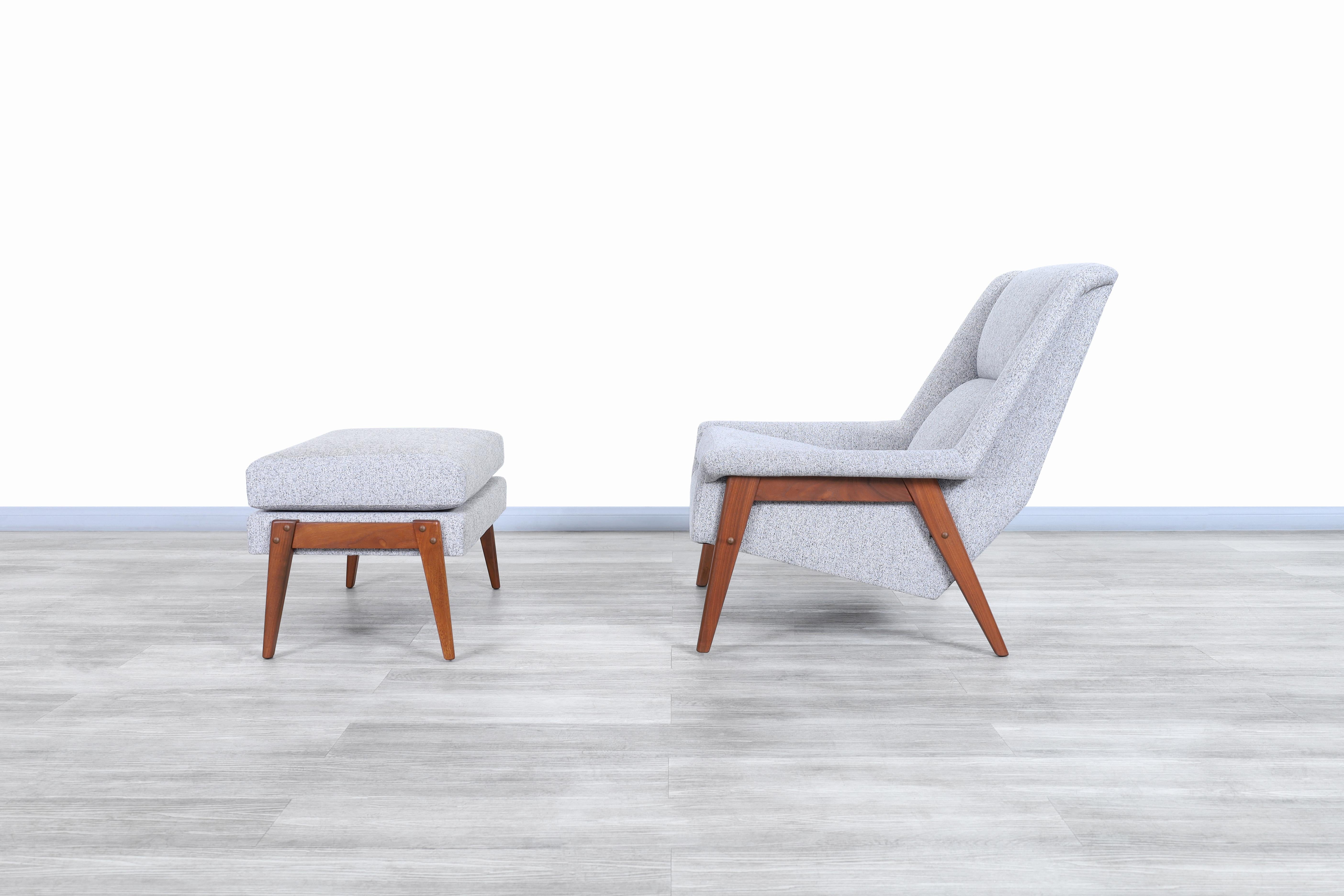 Mid-Century Modern Vintage Walnut Lounge Chair and Ottoman Attributed to Folke Ohlsson