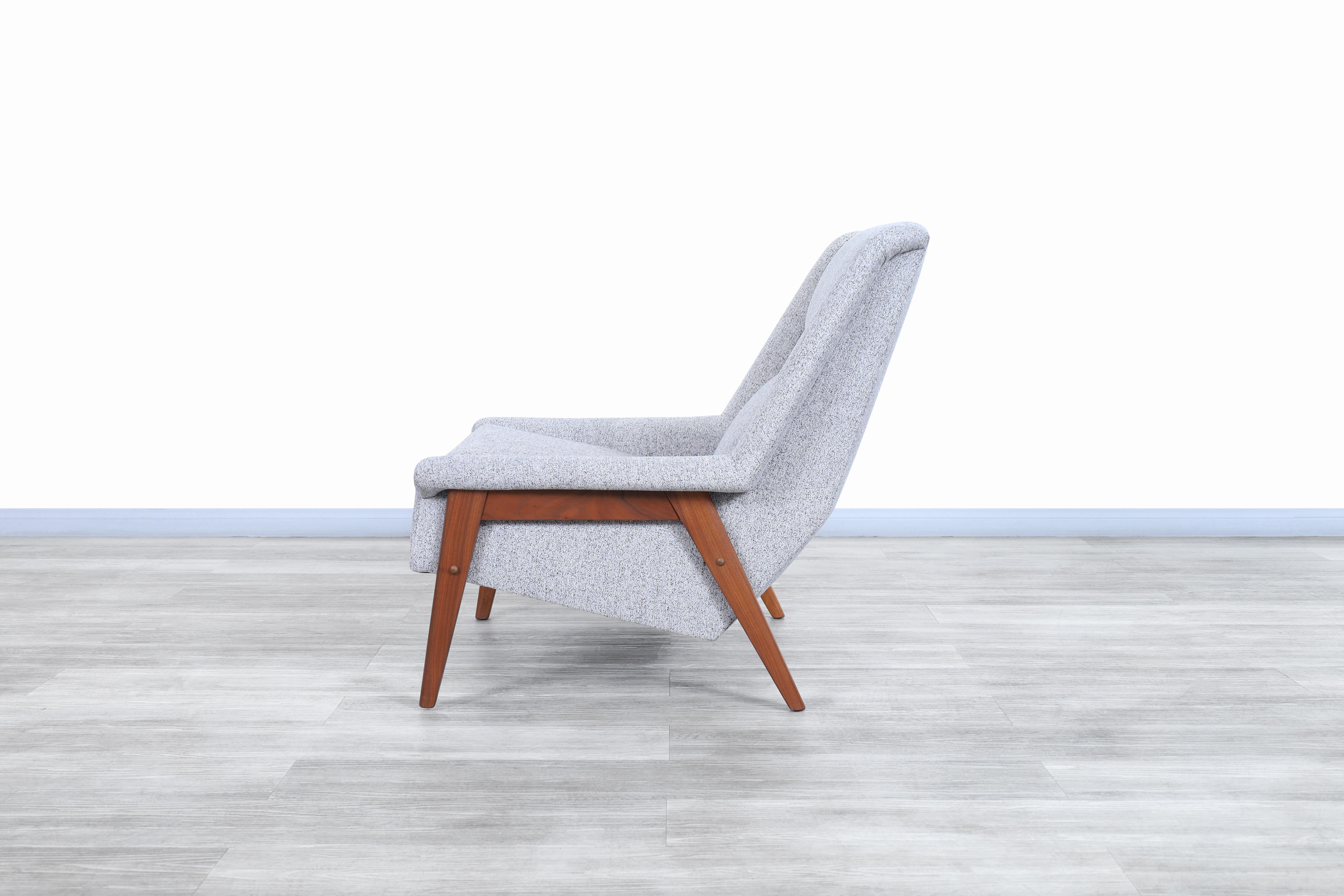 Fabric Vintage Walnut Lounge Chair and Ottoman Attributed to Folke Ohlsson