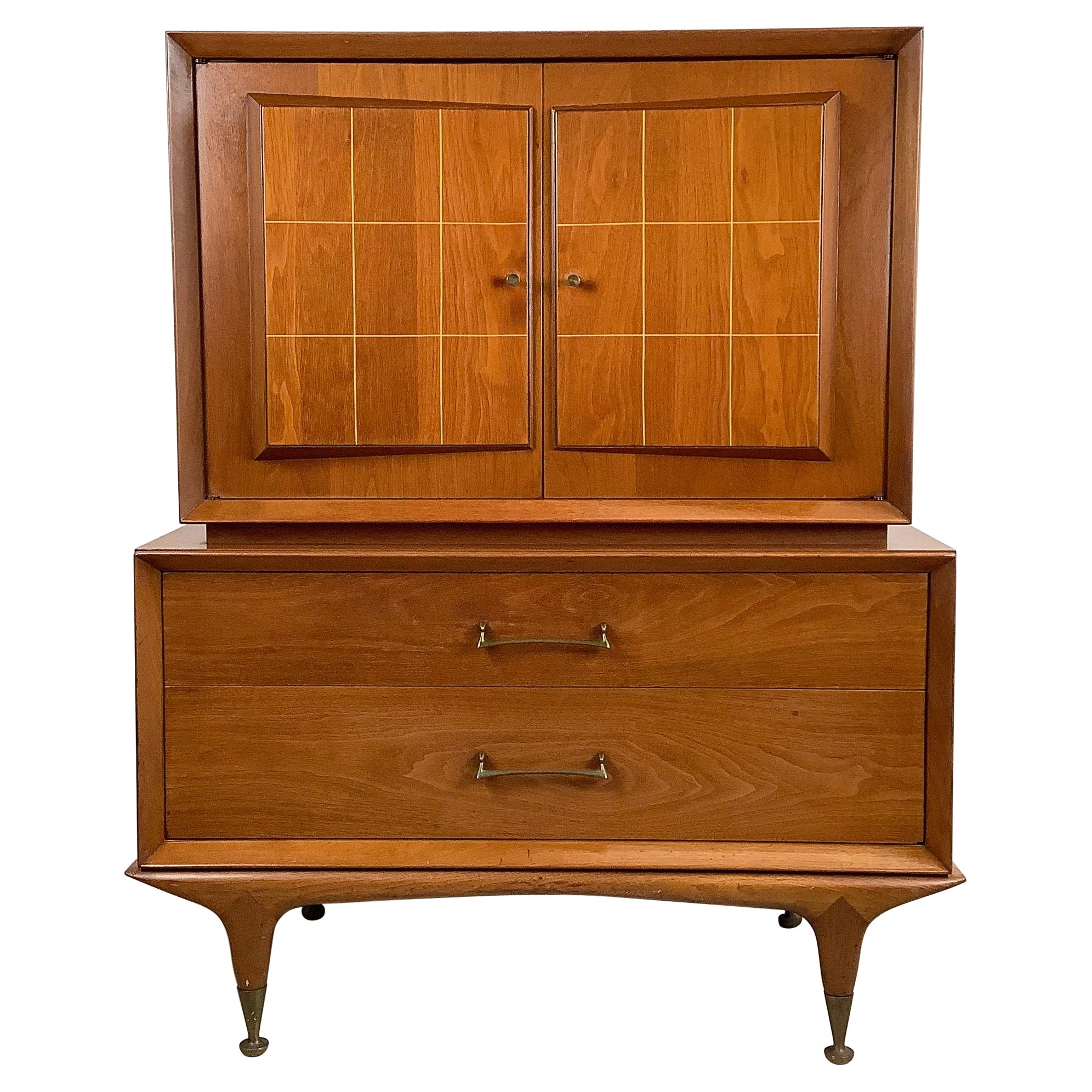 Vintage Walnut Mid-Century Highboy Dresser