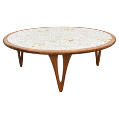 Vintage Walnut & Mosaic Tile 42" Round Coffee Table after Gordon & Jane Martz