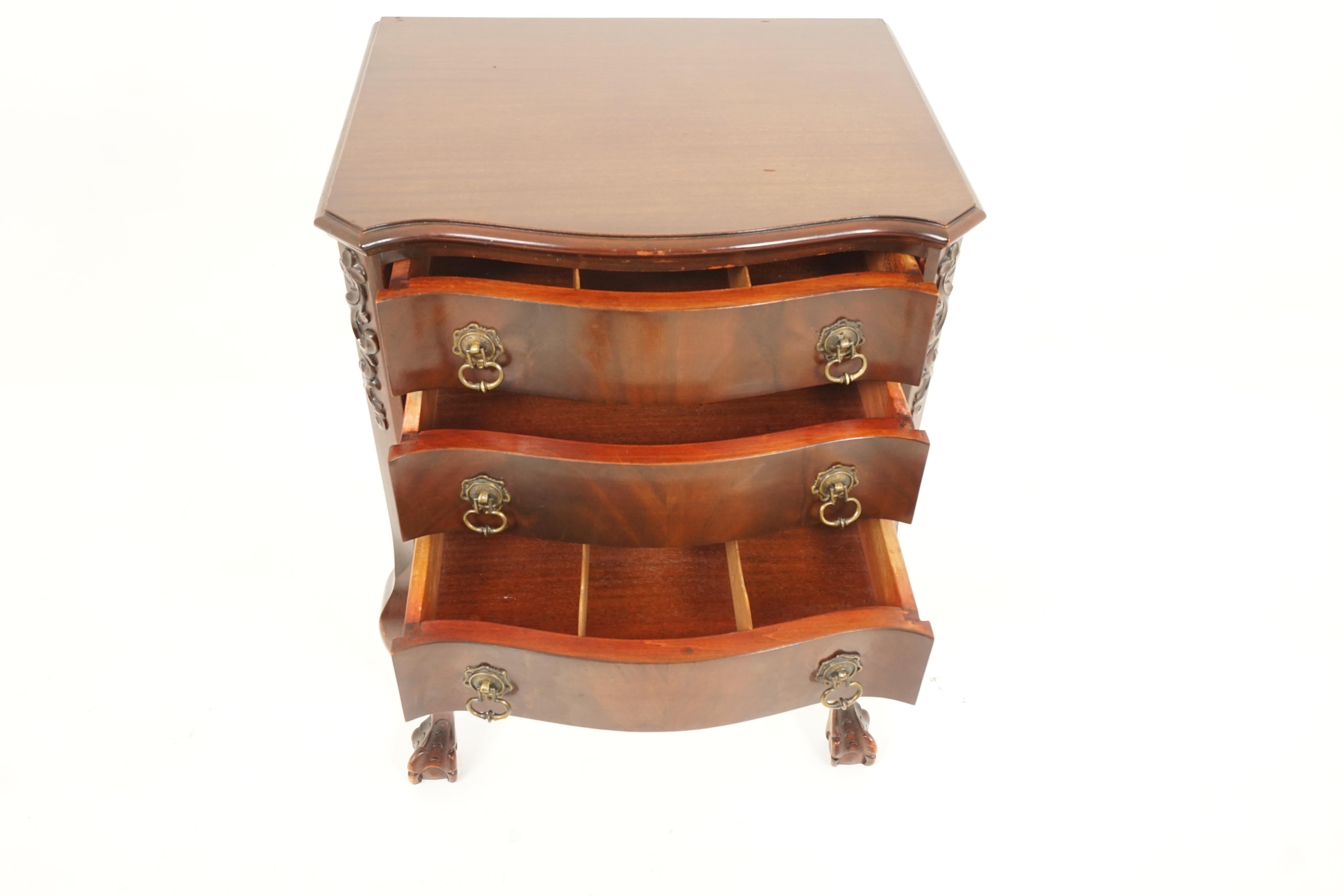 North American Vintage Walnut Nightstand, Three Drawers, Lamp Table, 