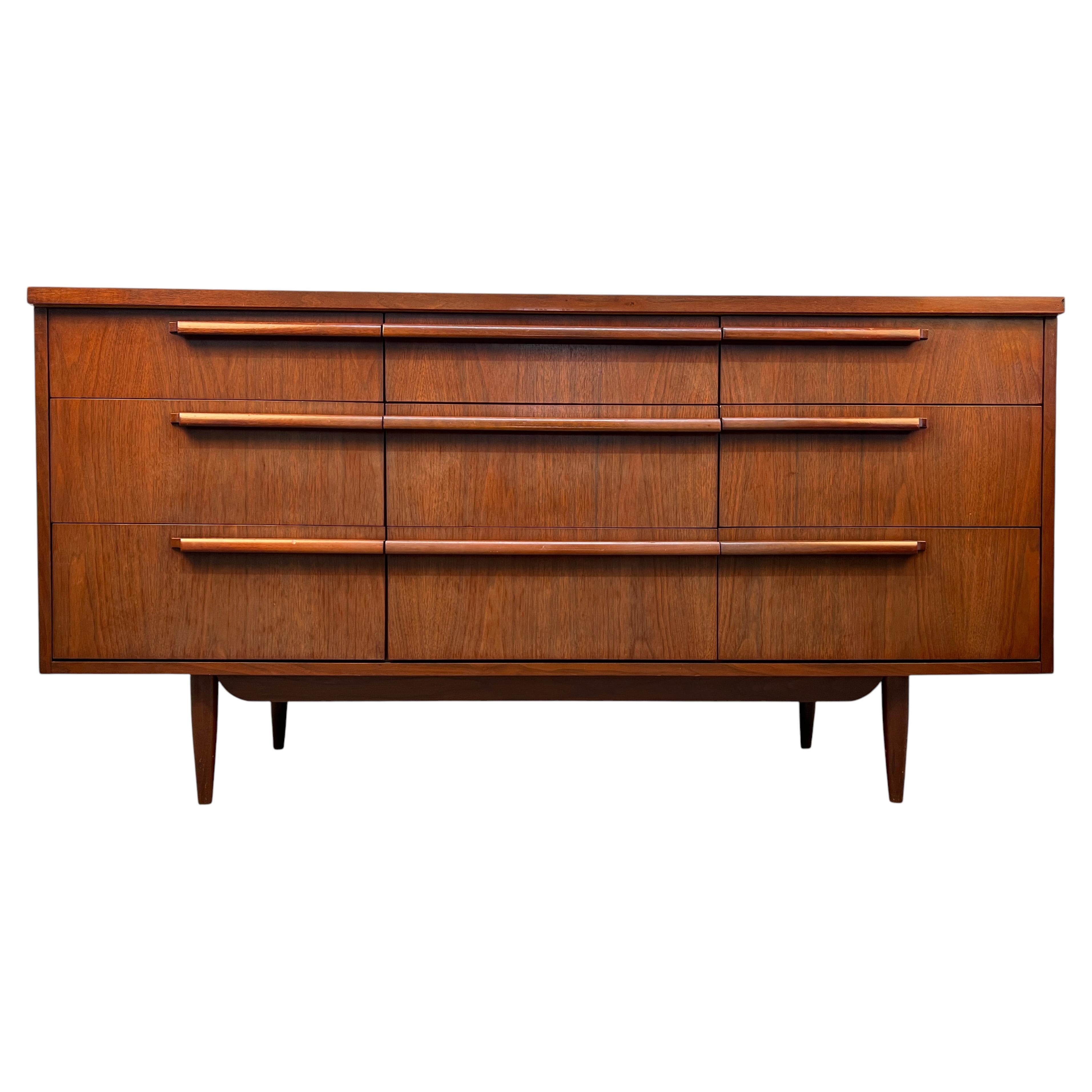 Vintage Walnut Nine Drawer Dresser by Drew Furniture