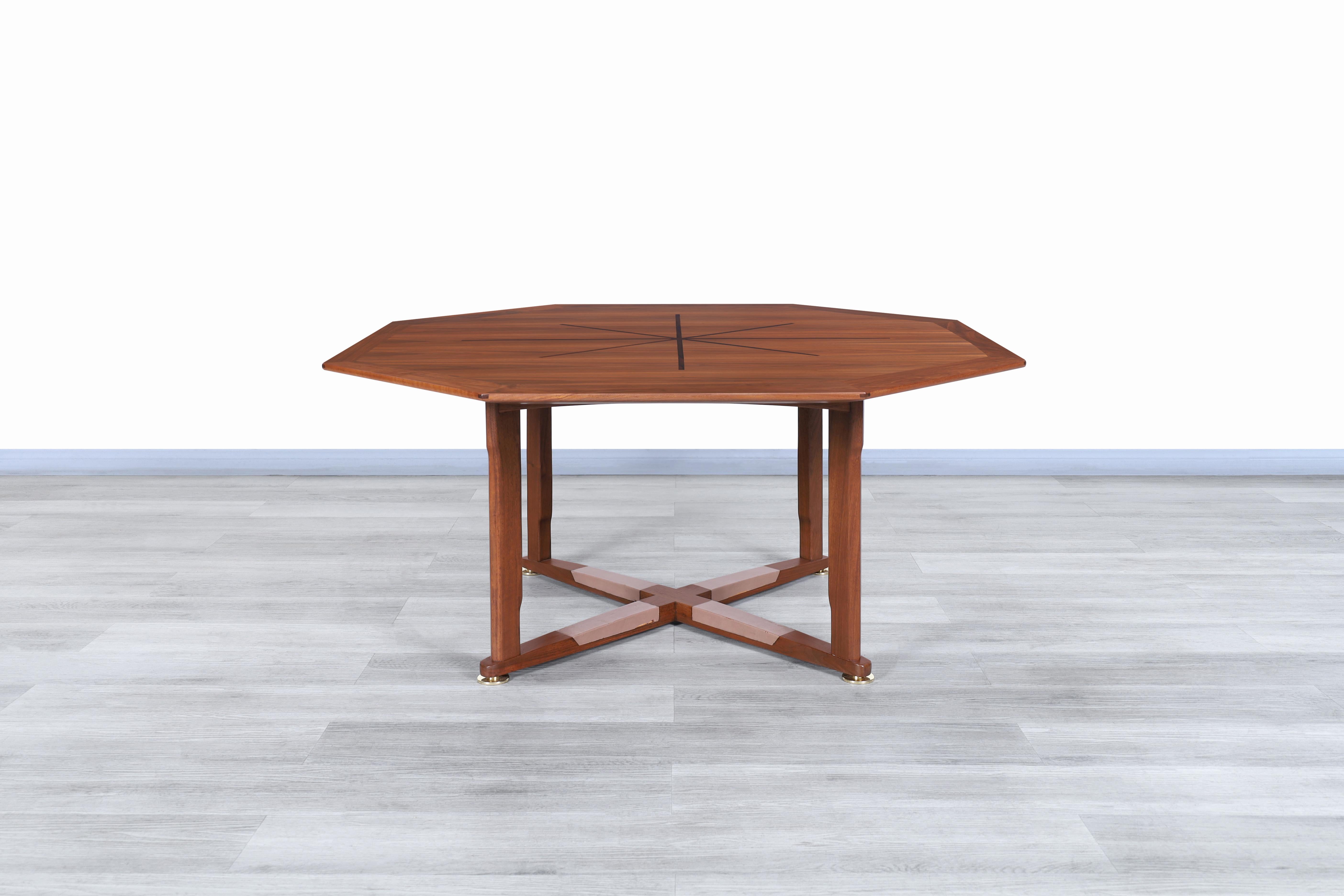 Mid-Century Modern Vintage Walnut Octagonal 