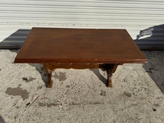 Vintage Walnut Os De Mouton Style Trestle Base Coffee Table