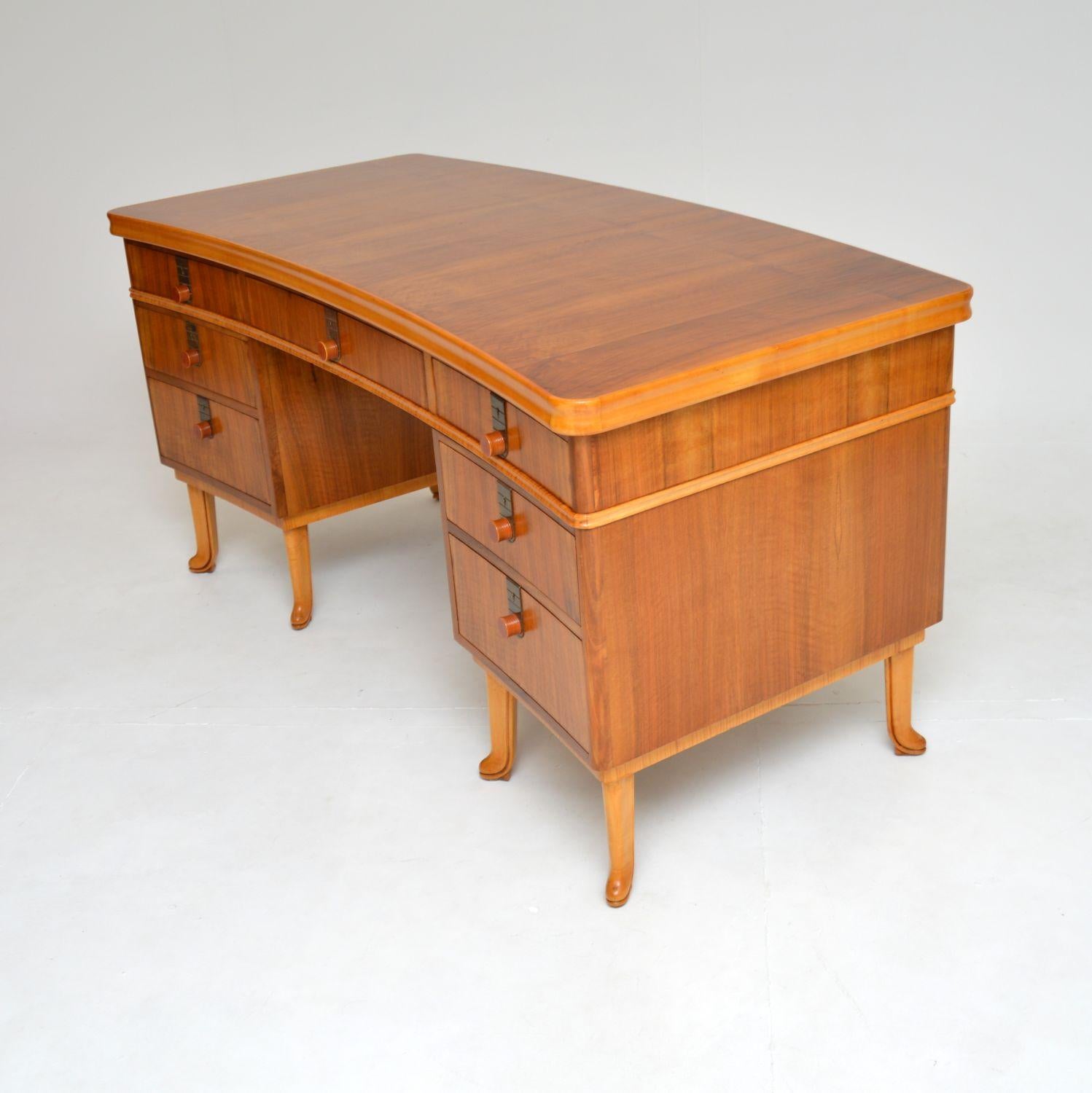 British Vintage Walnut Pedestal Desk by Laszlo Hoenig For Sale