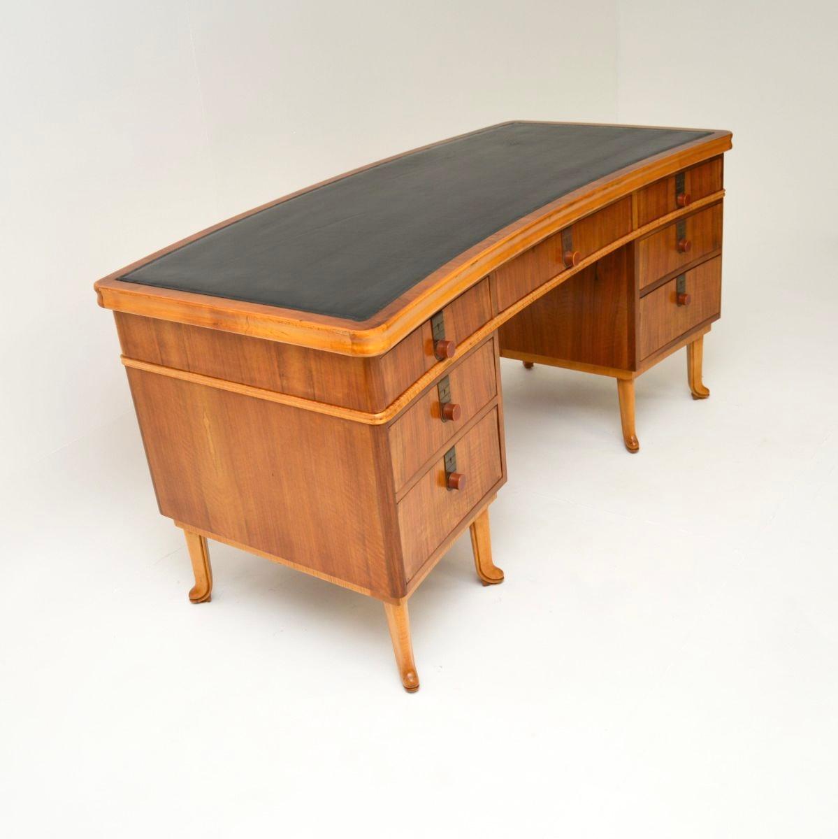 British Vintage Walnut Pedestal Desk by Laszlo Hoenig For Sale