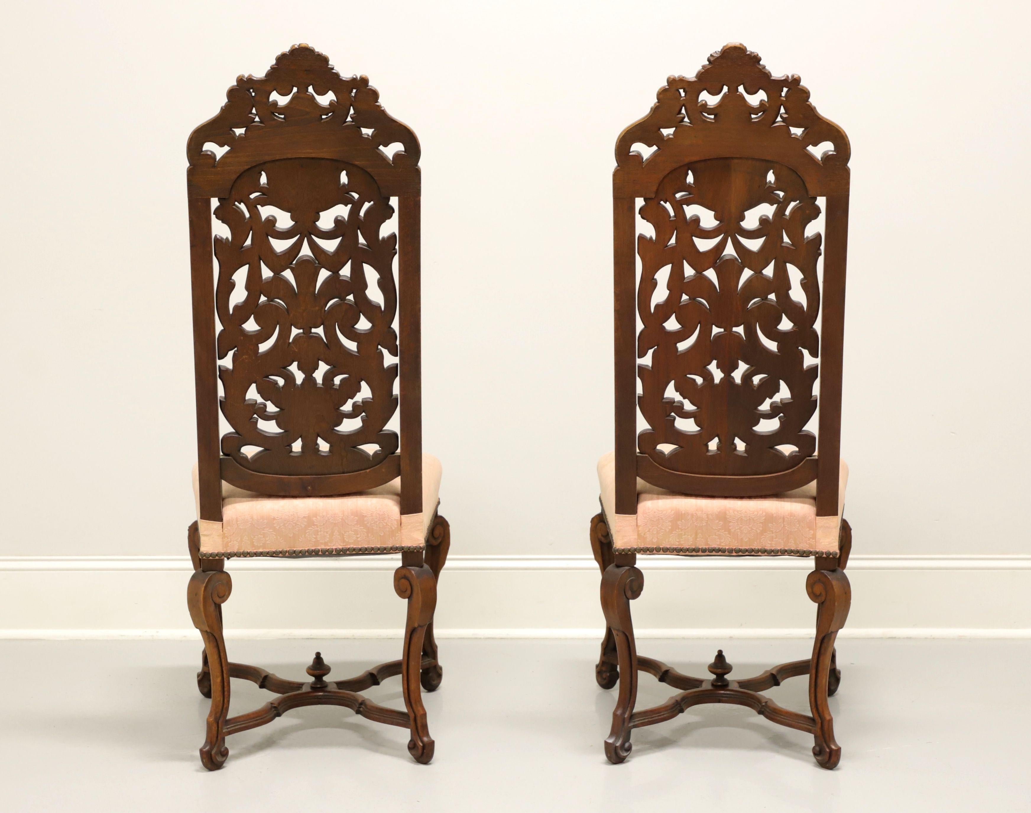20th Century Vintage Walnut Renaissance Revival Side Chairs - Pair