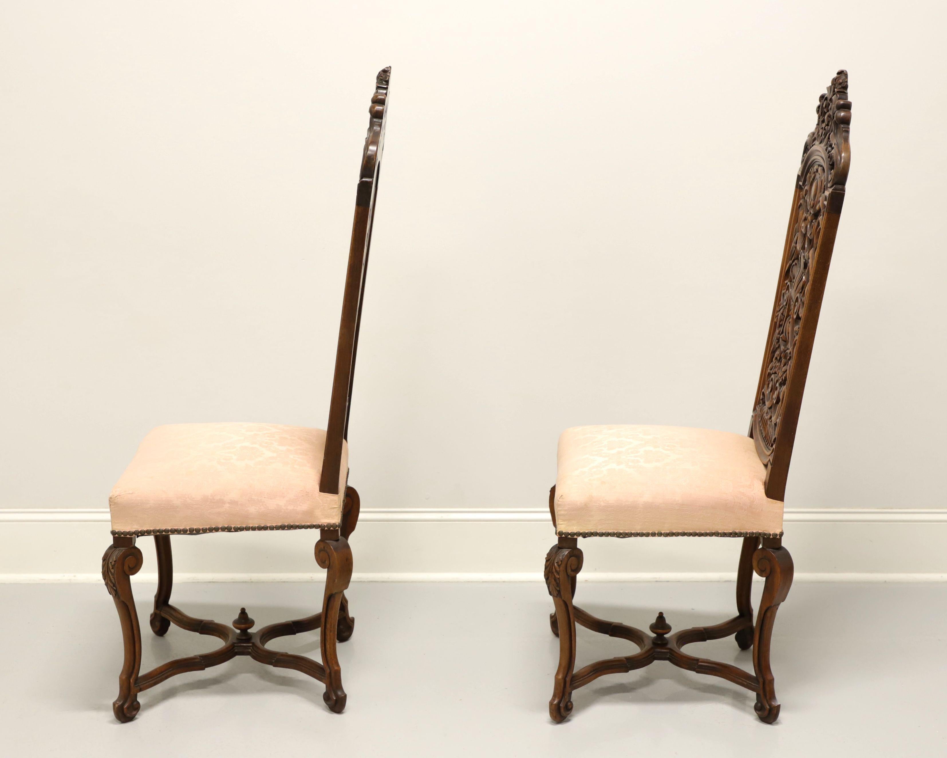 Fabric Vintage Walnut Renaissance Revival Side Chairs - Pair