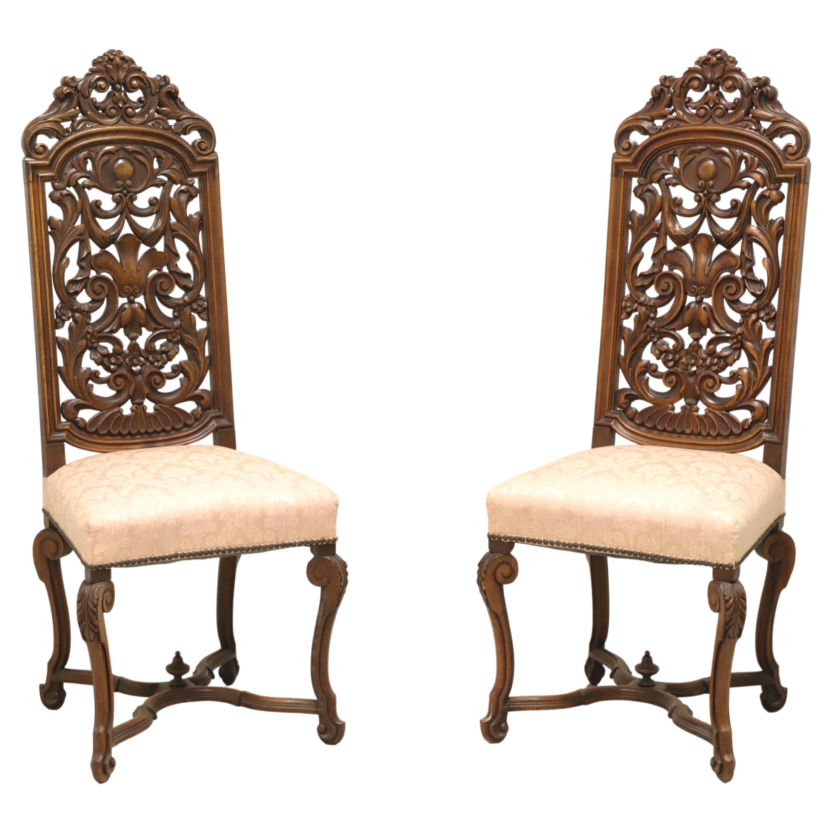 1940's Antique Jacobean Gothic Revival Walnut Dining Side Chair 