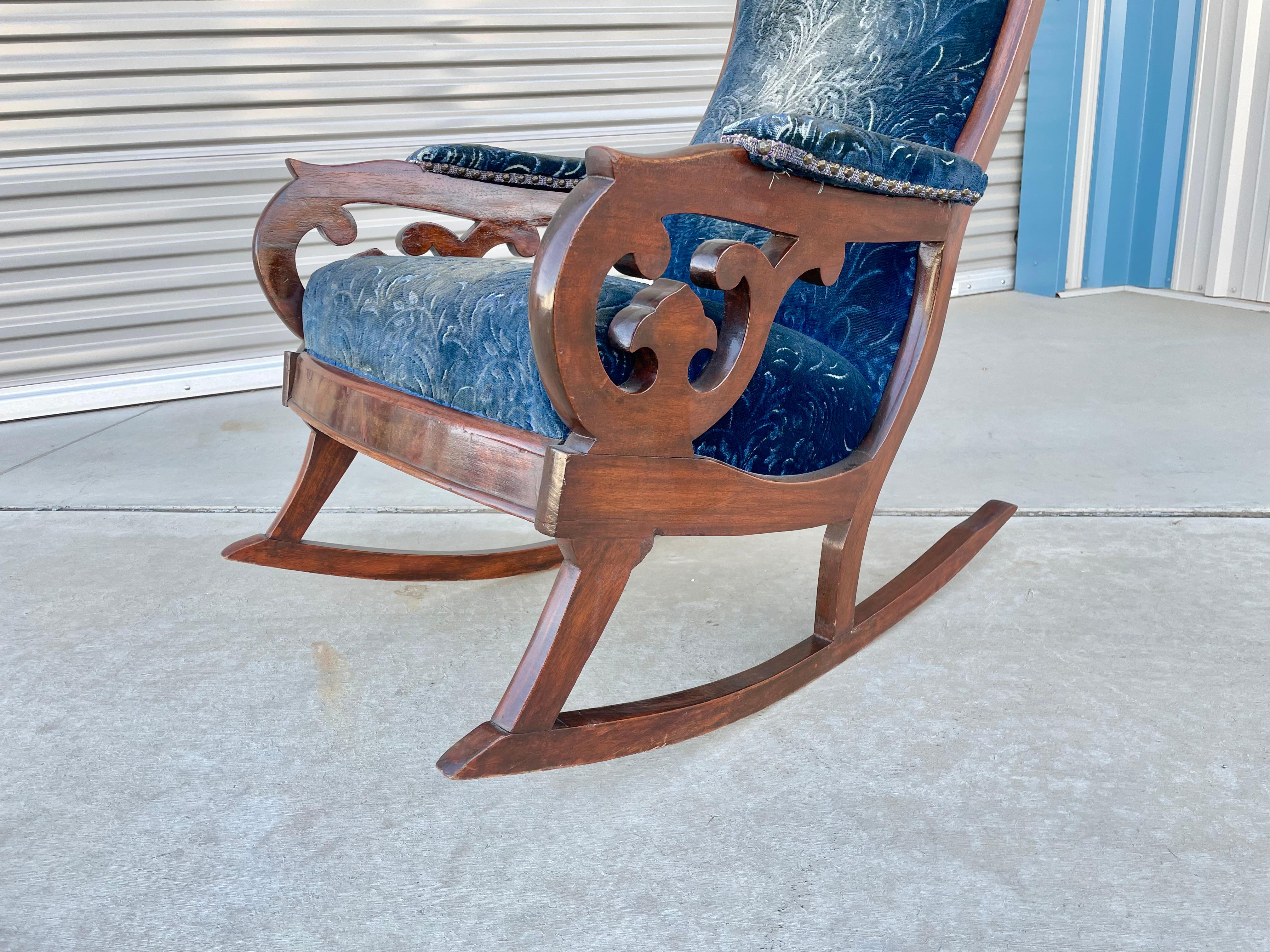 Vintage Walnut Rocking Chair by Biedermeier For Sale at 1stDibs