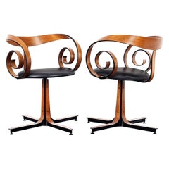 Vintage Walnut "Scroll" Swivel Armchairs by George Mulhauser for Plycraft