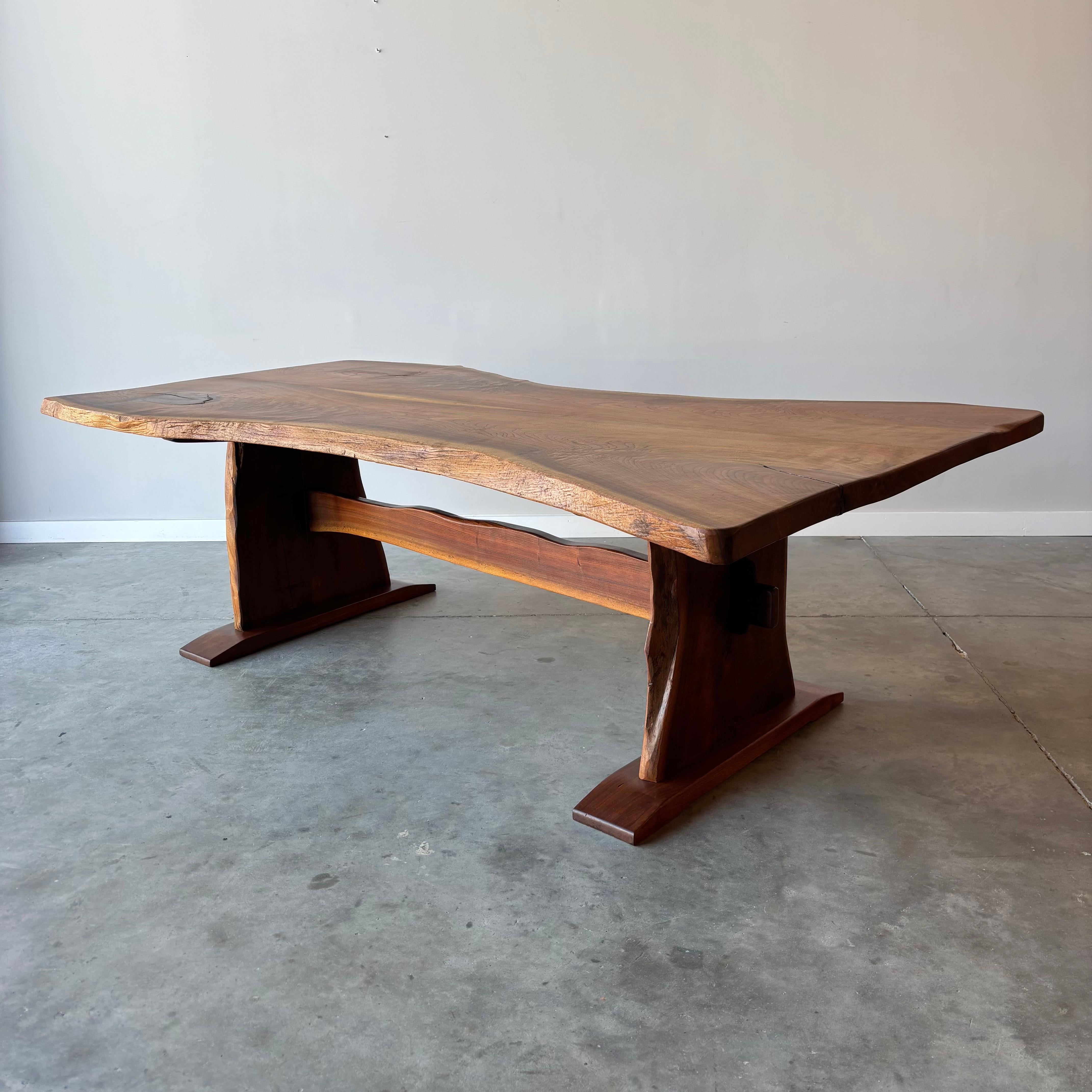 American Craftsman Vintage Walnut Slab Live Edge Dining Table, 1970s For Sale
