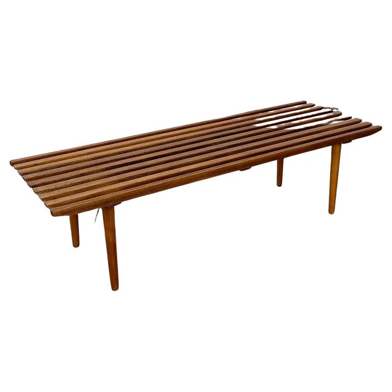 Vintage walnut slat bench For Sale at 1stDibs